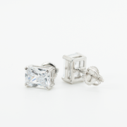 Rectangle stud earrings for men in 925 sterling silver with clear CZ stones.