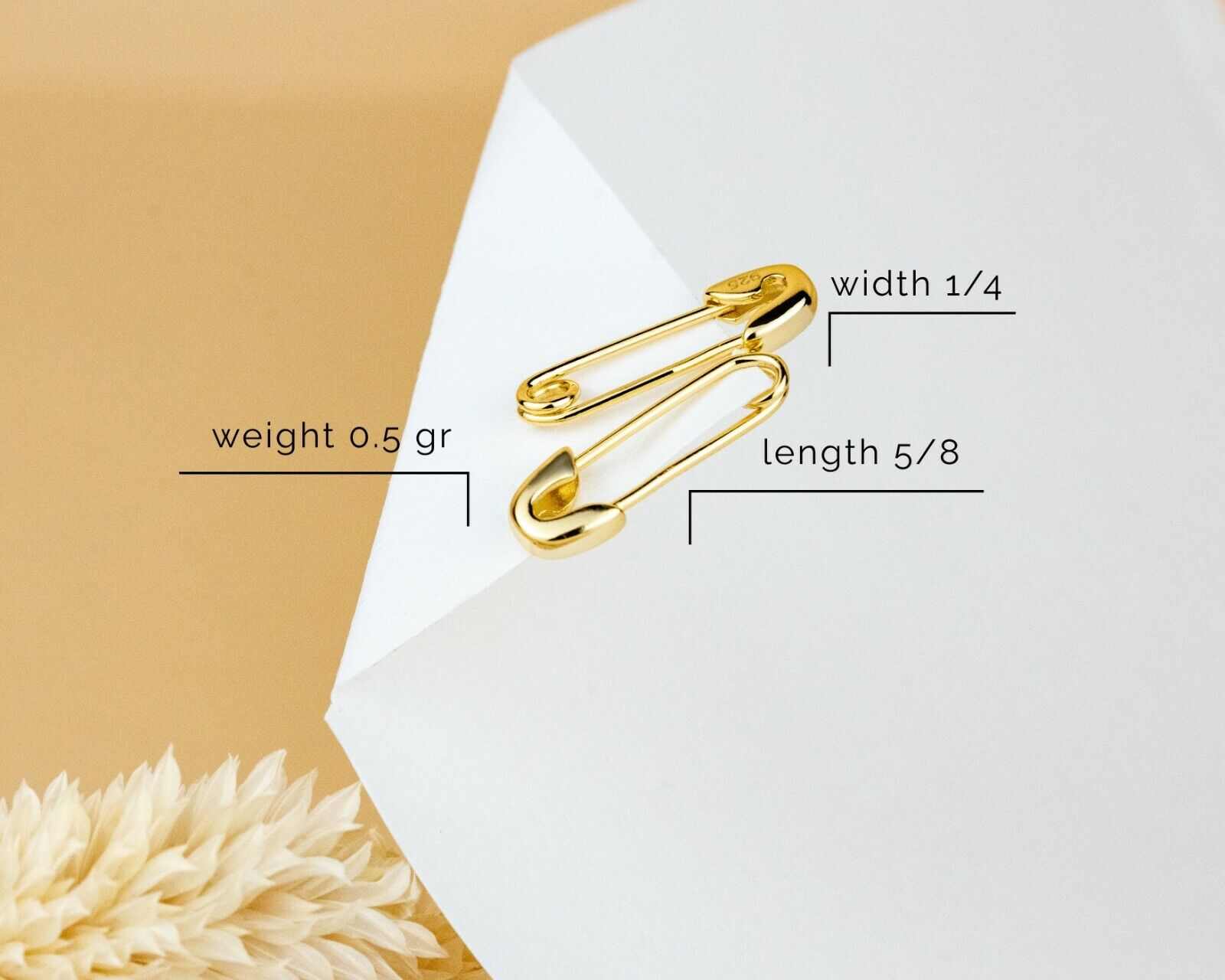 Pin 925 sterling silver earrings AVA safety 14K gold plated geometric design.