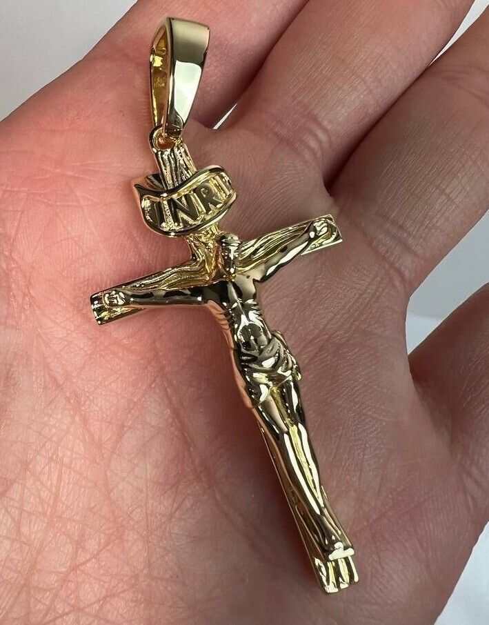 Gold Vermeil Jesus Cross Crucifix Pendant - Solid 925 Sterling Silver