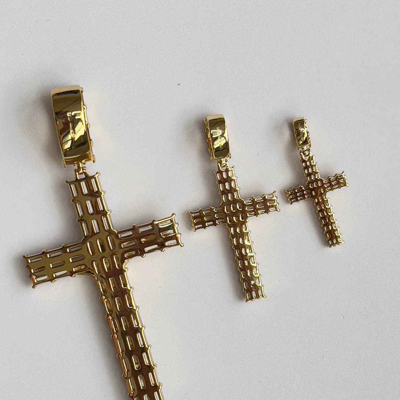 14K Gold Finish Jesus Crucifix Pendant in three sizes with cubic zirconia.