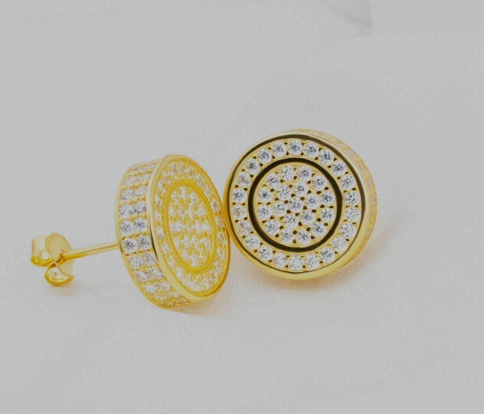 Real Solid 925 Silver Iced CZ Hip Hop Men's Earrings with 18k Gold Finish.