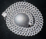 10mm Moissanite Miami Cuban Chain in sterling silver with rhodium finish, featuring icy VVS1 moissanite stones.