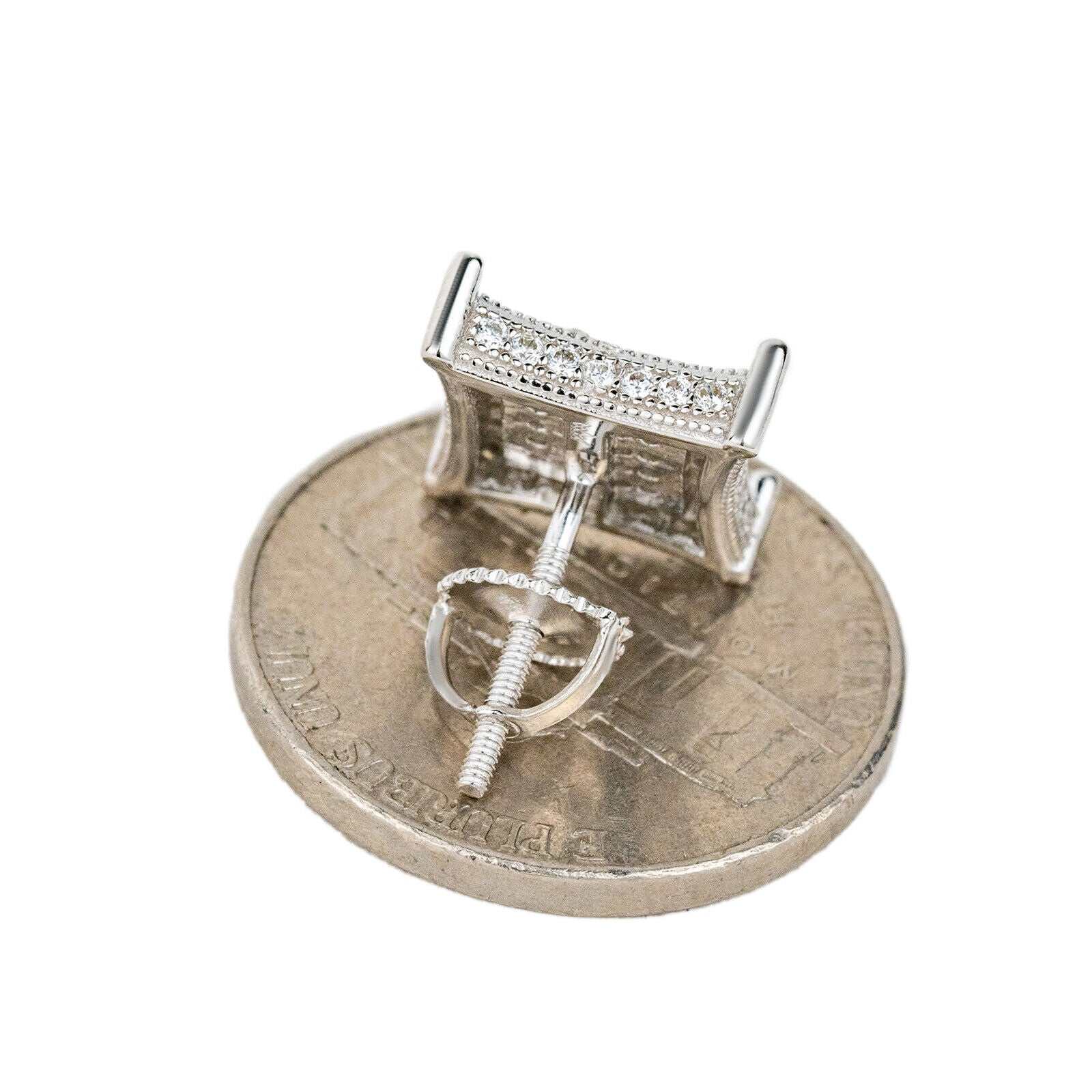 Men's 925 sterling silver kite-shaped earrings with iced CZ on screw back.