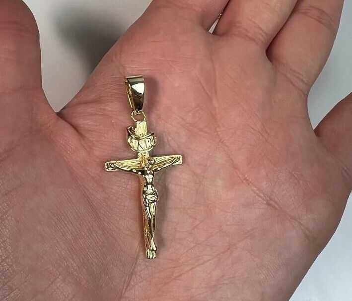 Gold Vermeil Jesus Cross Crucifix Pendant - Solid 925 Sterling Silver