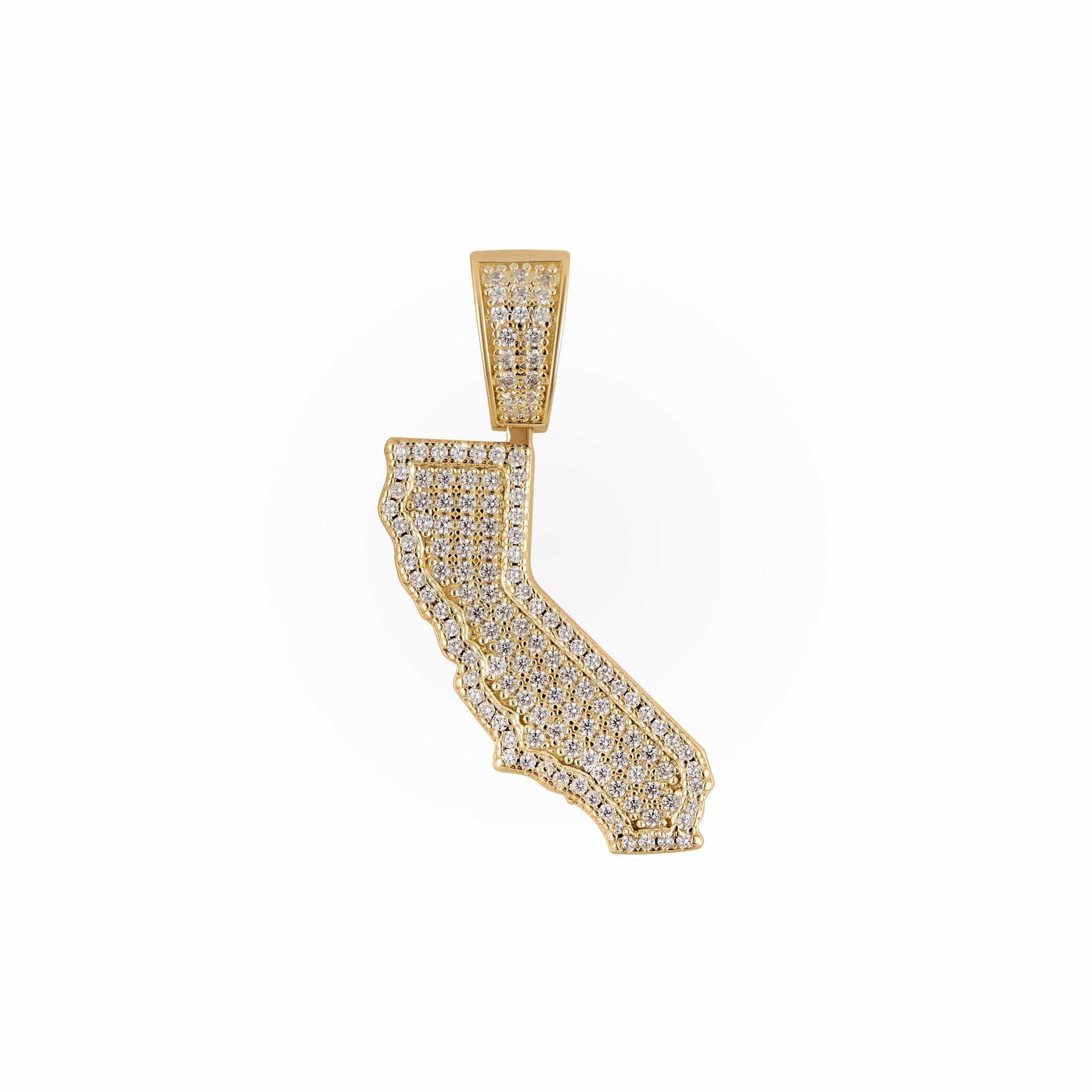 California State Pendant in sterling silver with gold plating and CZ stones.