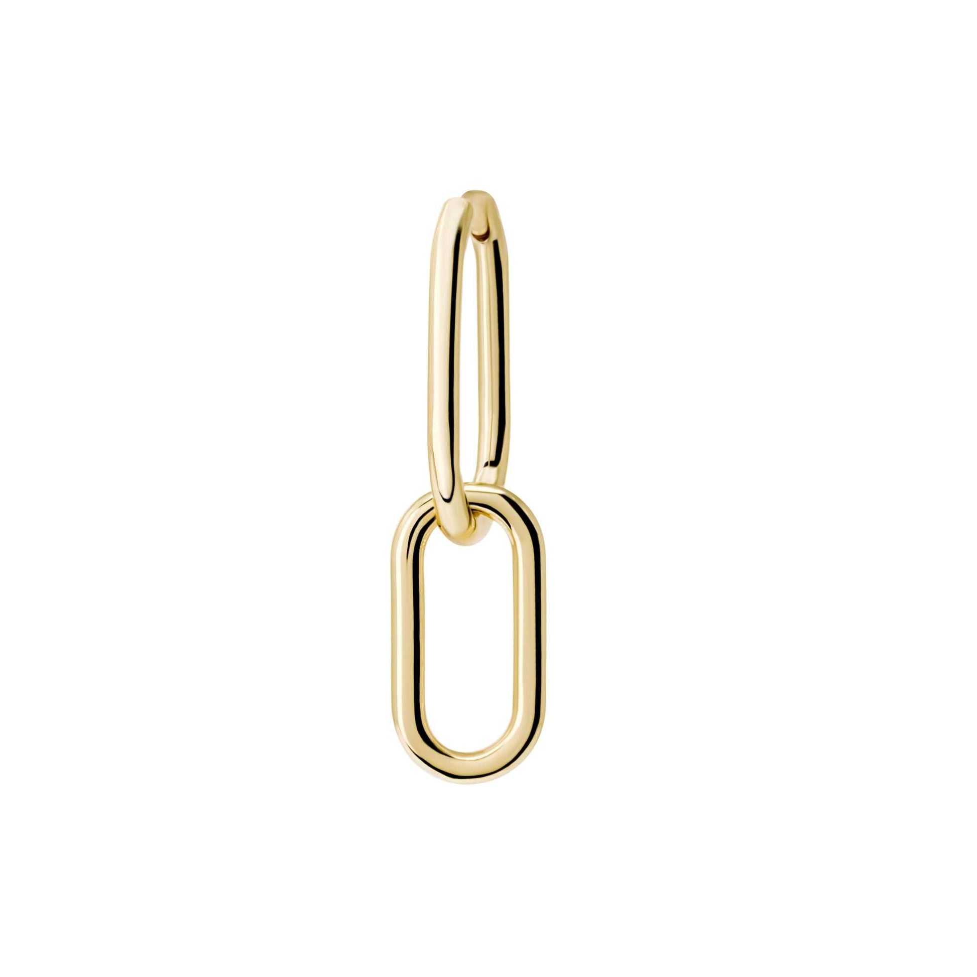 Gold link earrings with delicate chain design in 18K gold finish, crafted in sterling silver and brass.