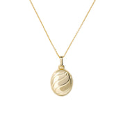 Handcrafted croissant necklace with 14x18mm pendant in 14K gold finish.
