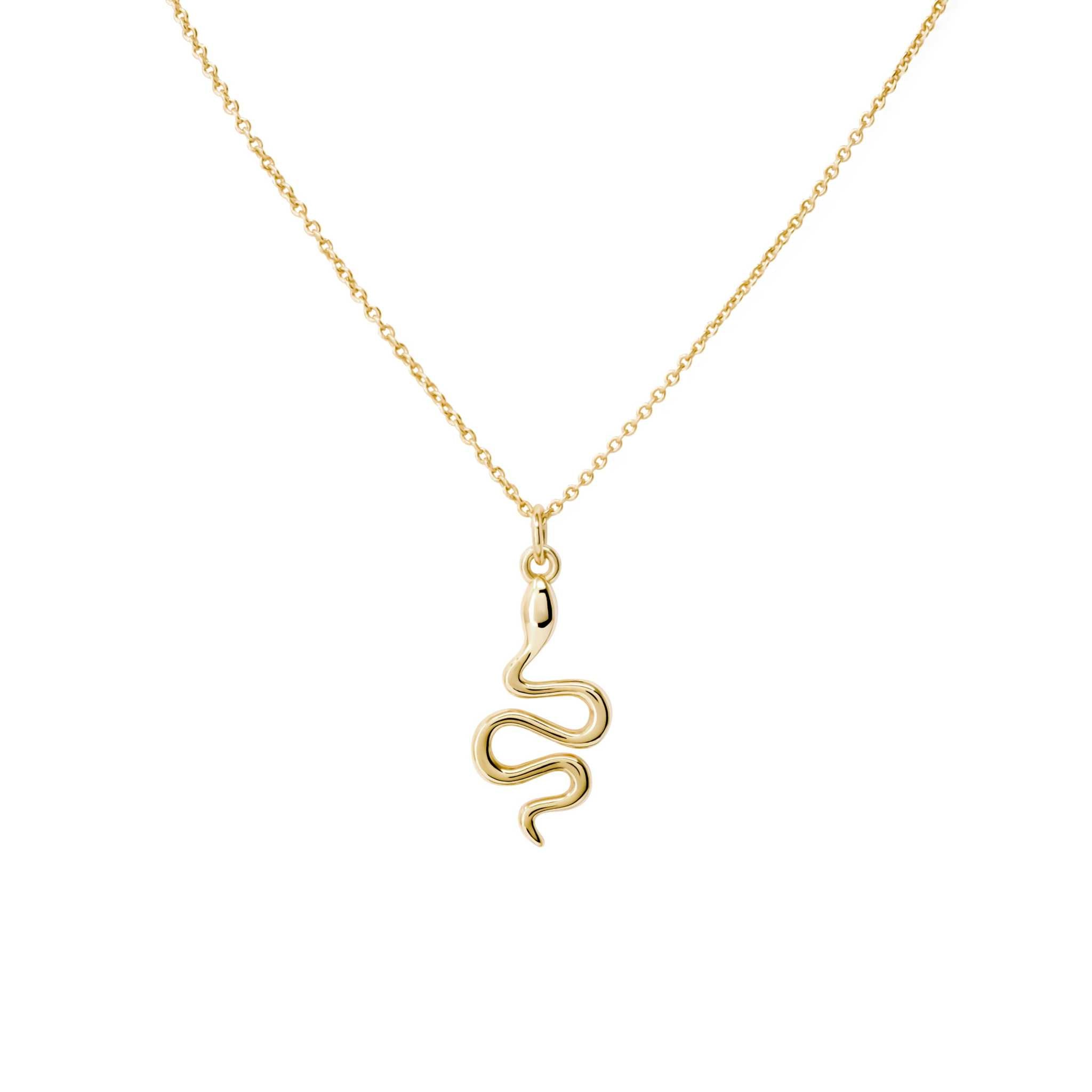 Snake necklace with 17x9mm coiled pendant on adjustable 16-20 inch chain in 14K gold or rhodium finish.