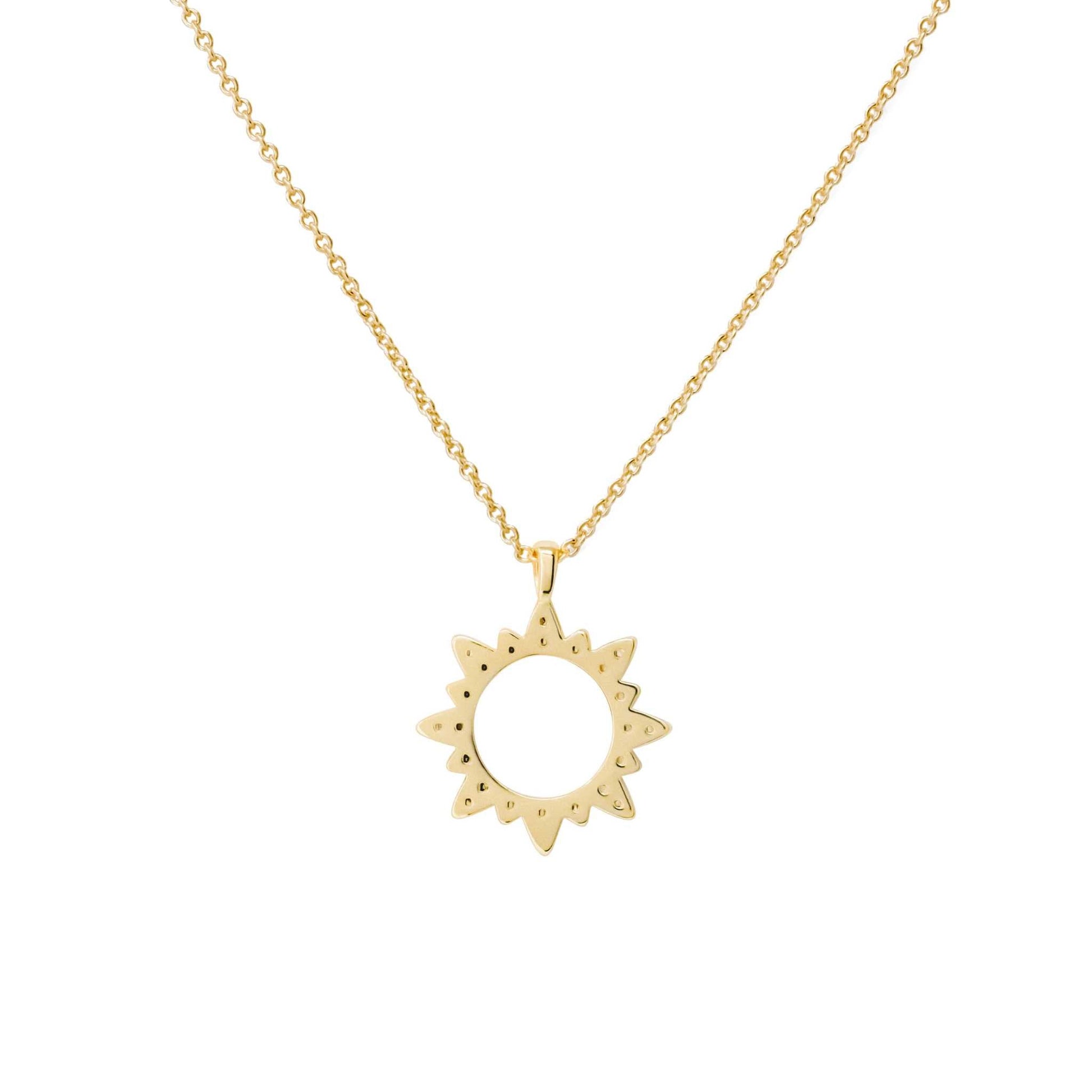 Dainty sun necklace in 14K gold with minimalist design.