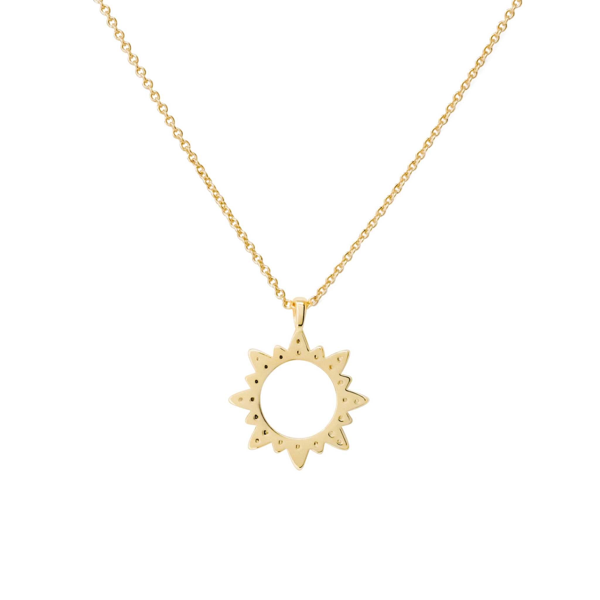 Dainty sun necklace in 14K gold with minimalist design.