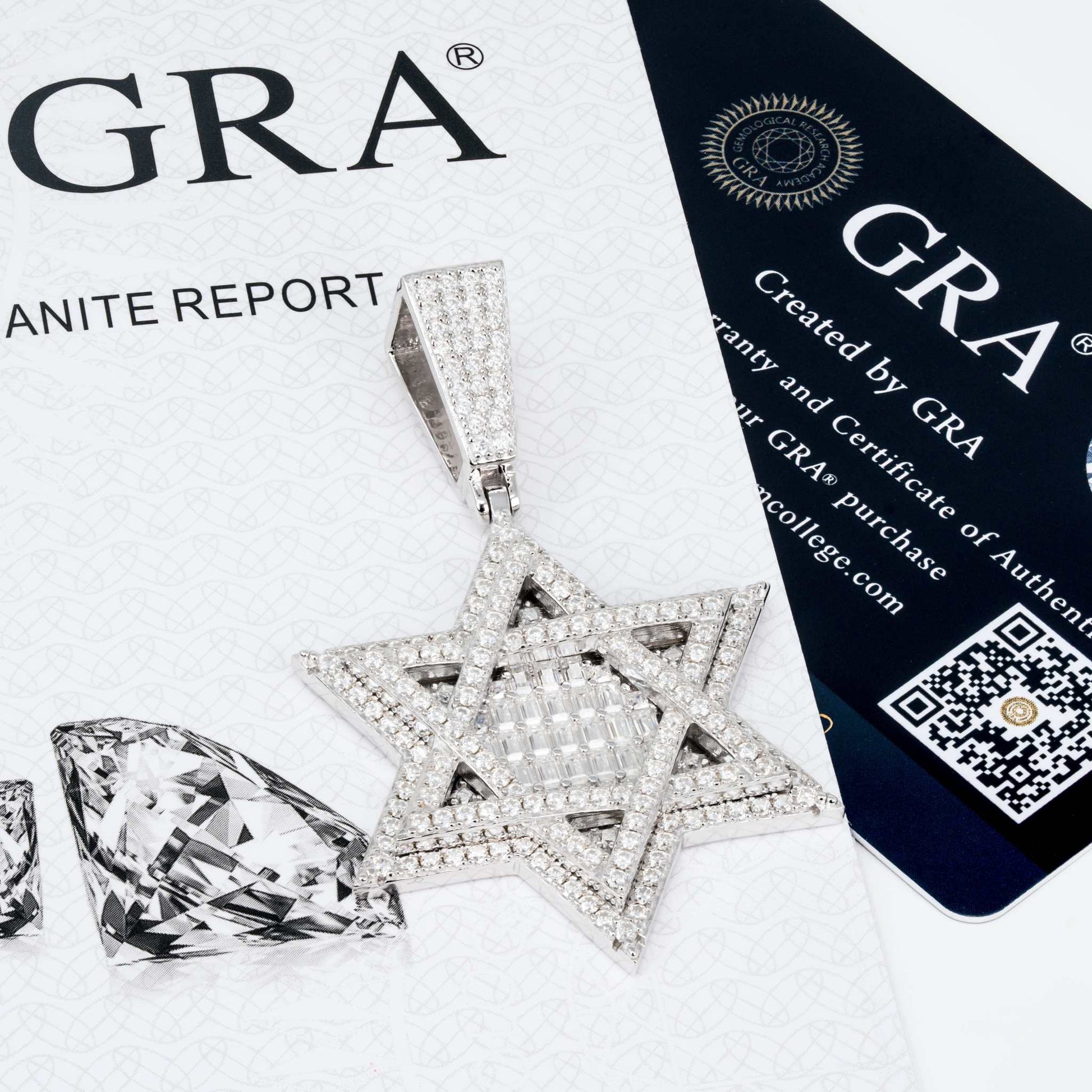 Moissanite Star of David pendant in sterling silver with certificate.