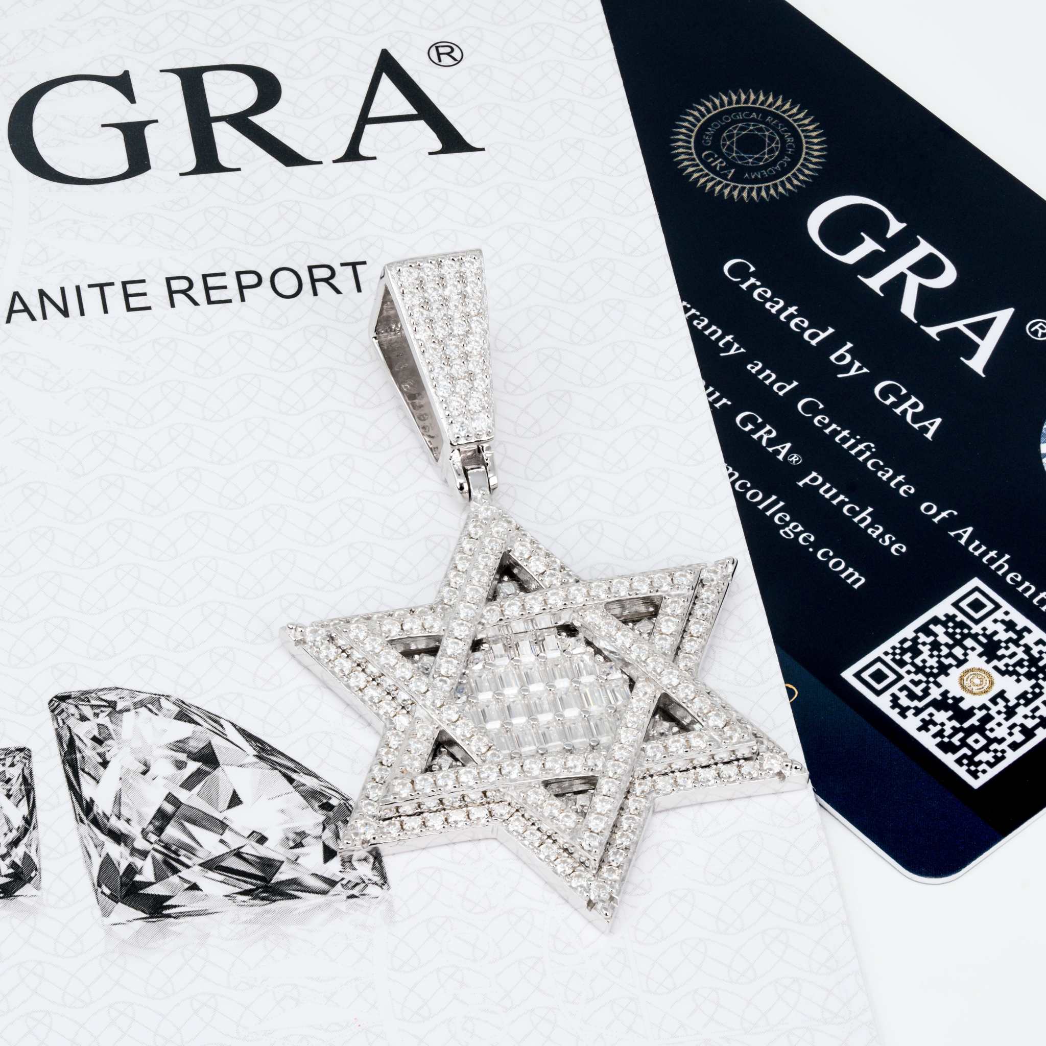Moissanite Star of David pendant in sterling silver with certificate.