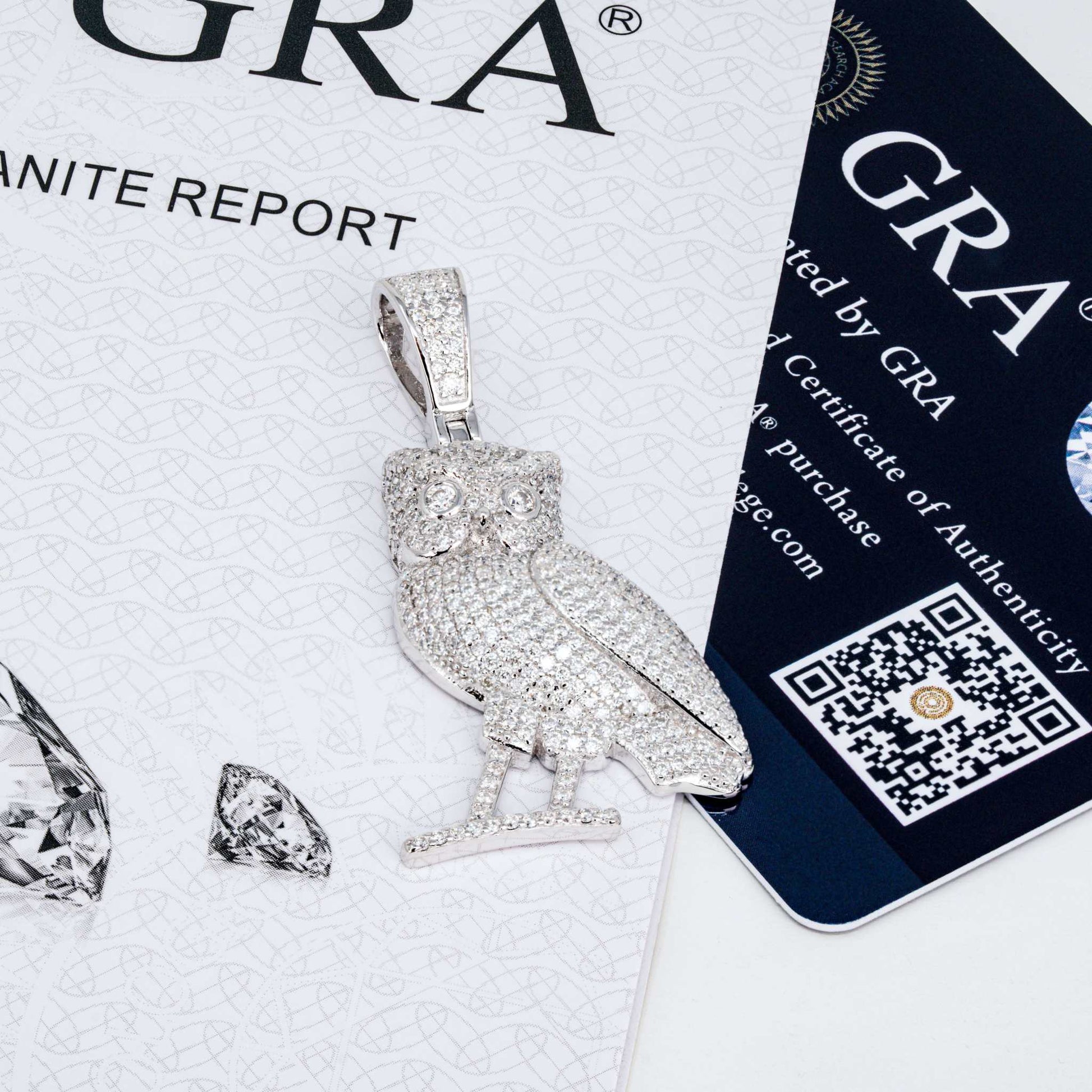 2ct Moissanite Owl Pendant in 925 Sterling Silver with VVS1 Clarity.