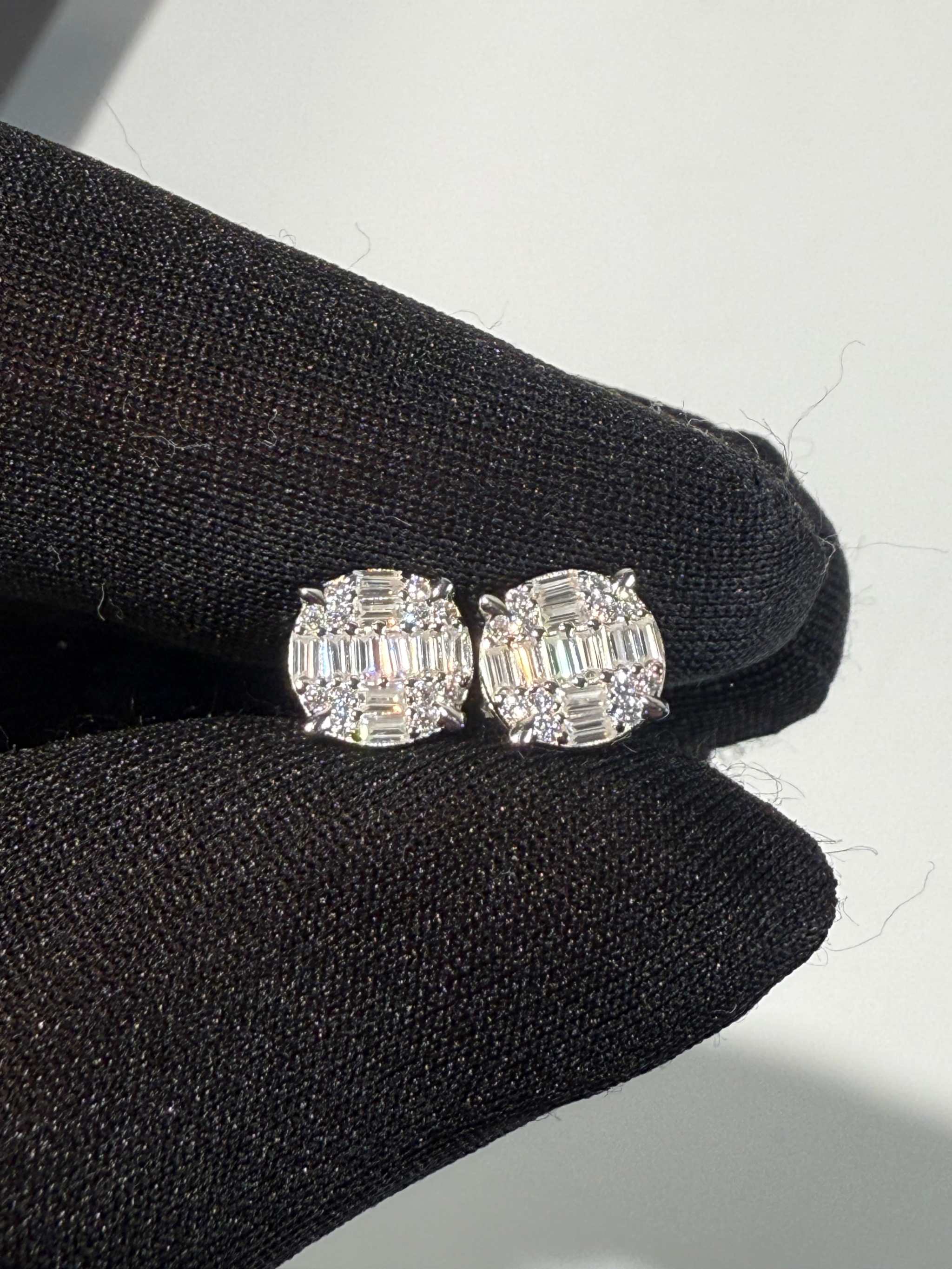 Round Moissanite Baguette Earrings