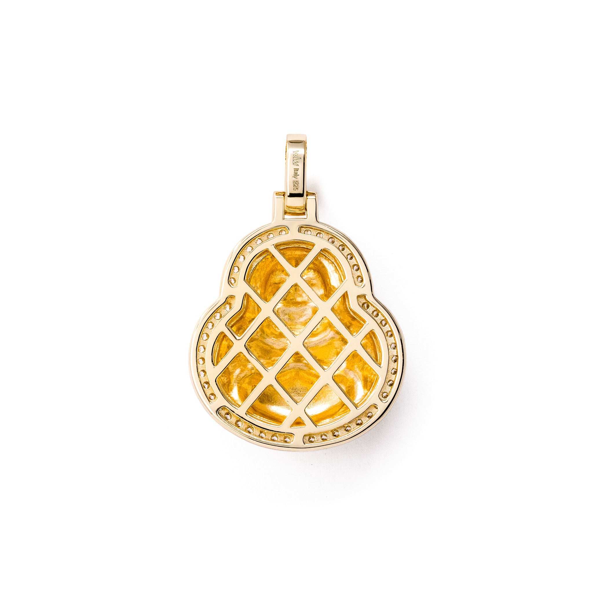 Buddha Pendant in 925 sterling silver with micropaved CZ diamonds, matte finish, handmade in Italy, gold option available.