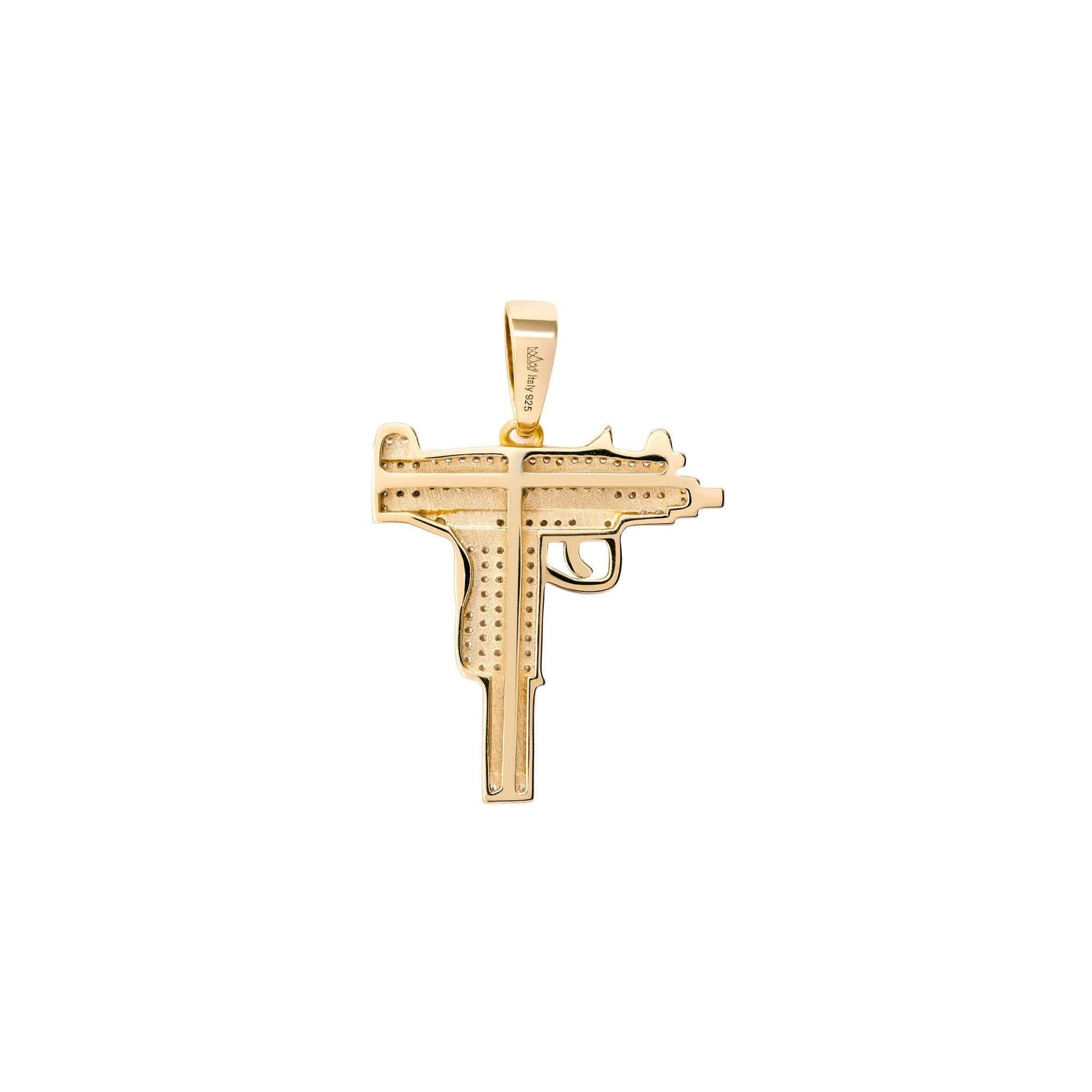 Uzi Pendant in 14k yellow gold plating with handset clear CZ stones.
