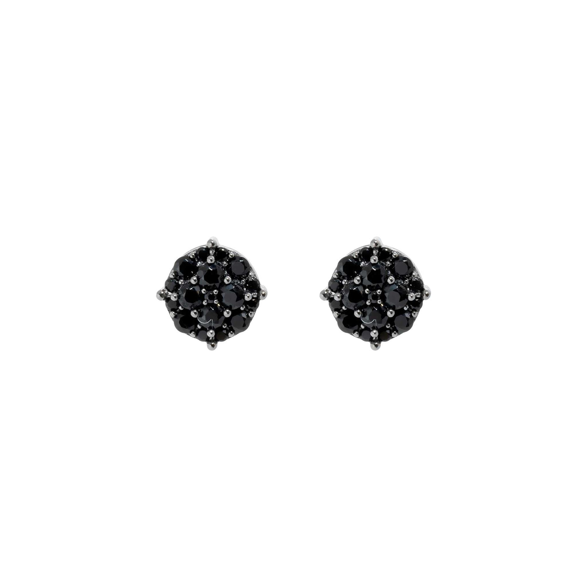 Black stud earrings with 9mm black CZ stones in solid 925 sterling silver.