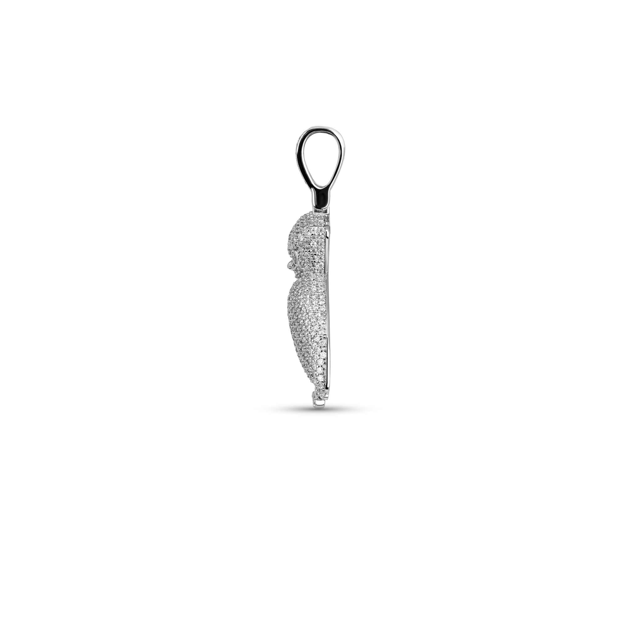 2ct Moissanite Owl Pendant in 925 Sterling Silver, side view.
