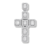 2" large baguette cross pendant in solid 925 sterling silver with baguette and round cut cubic zirconia stones