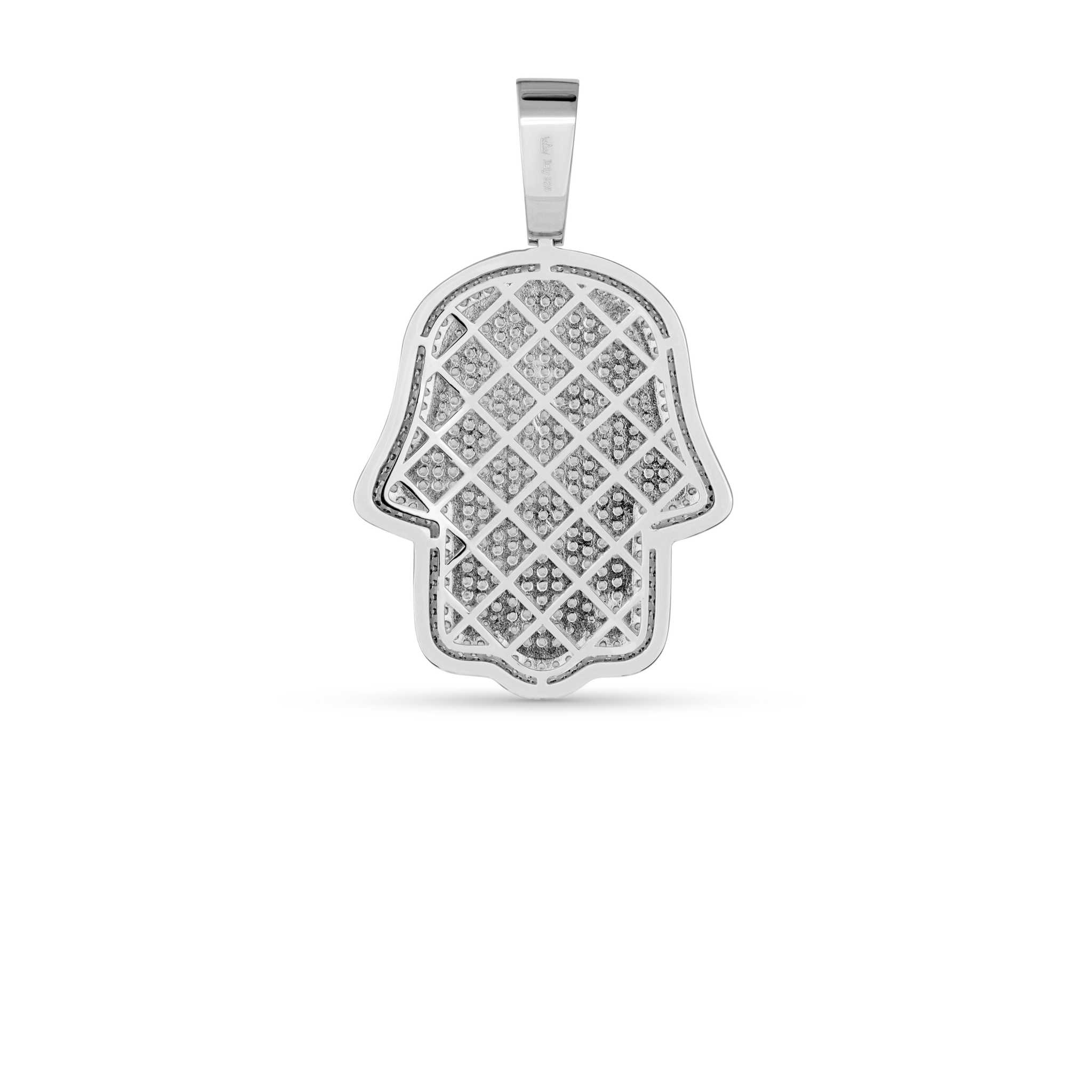 Hand of God Hamsa pendant in sterling silver with CZ stones.