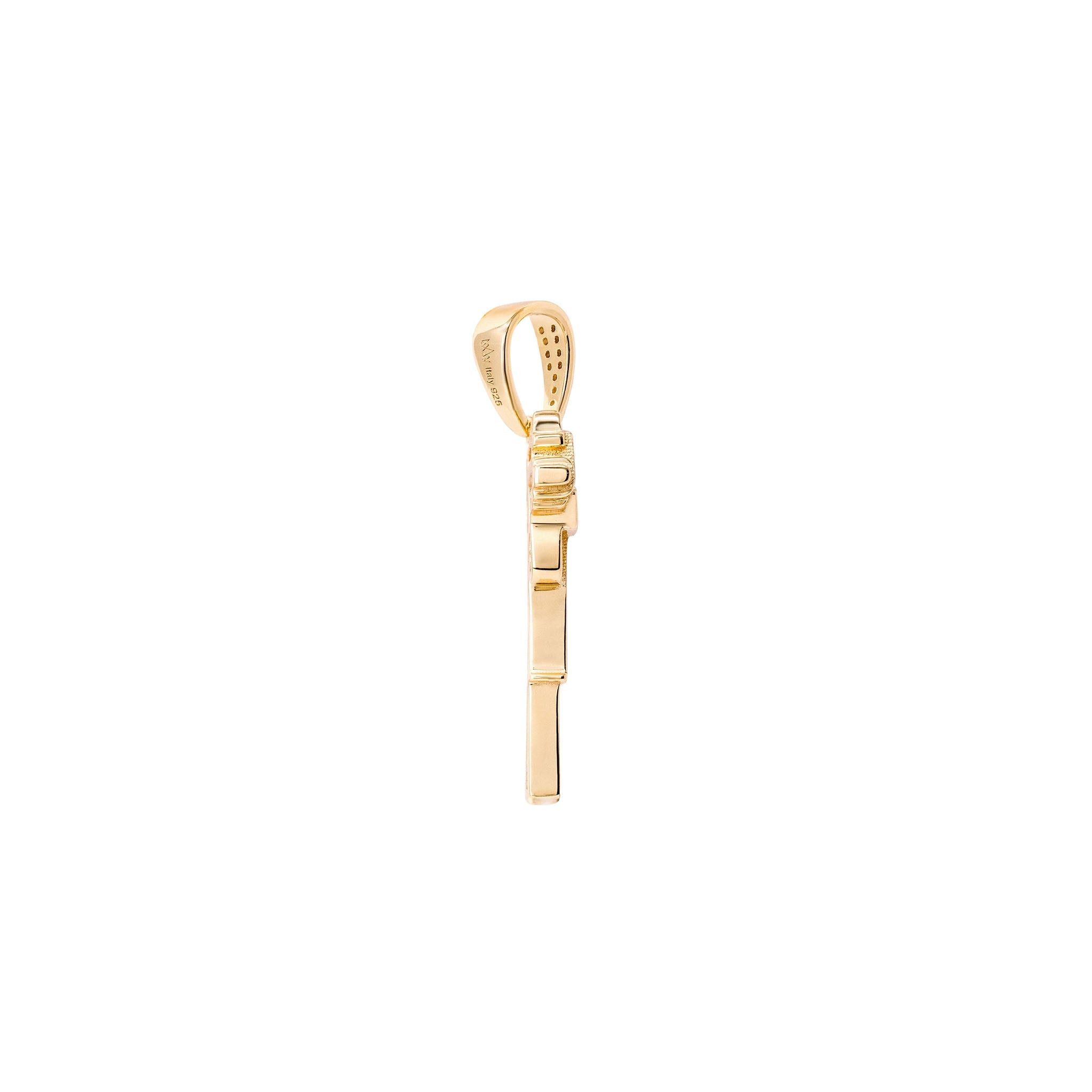 Uzi Pendant in 14k yellow gold-plated silver with clear CZ stones.