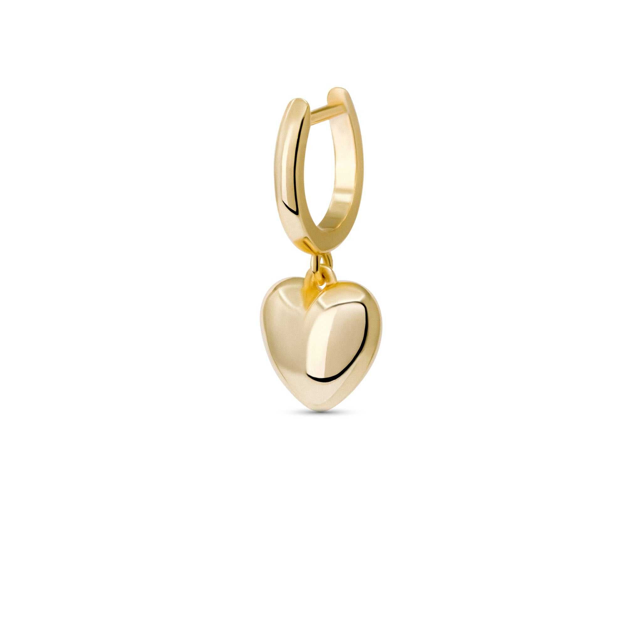 Gold-plated mini heart drop earrings with puffed heart charm.