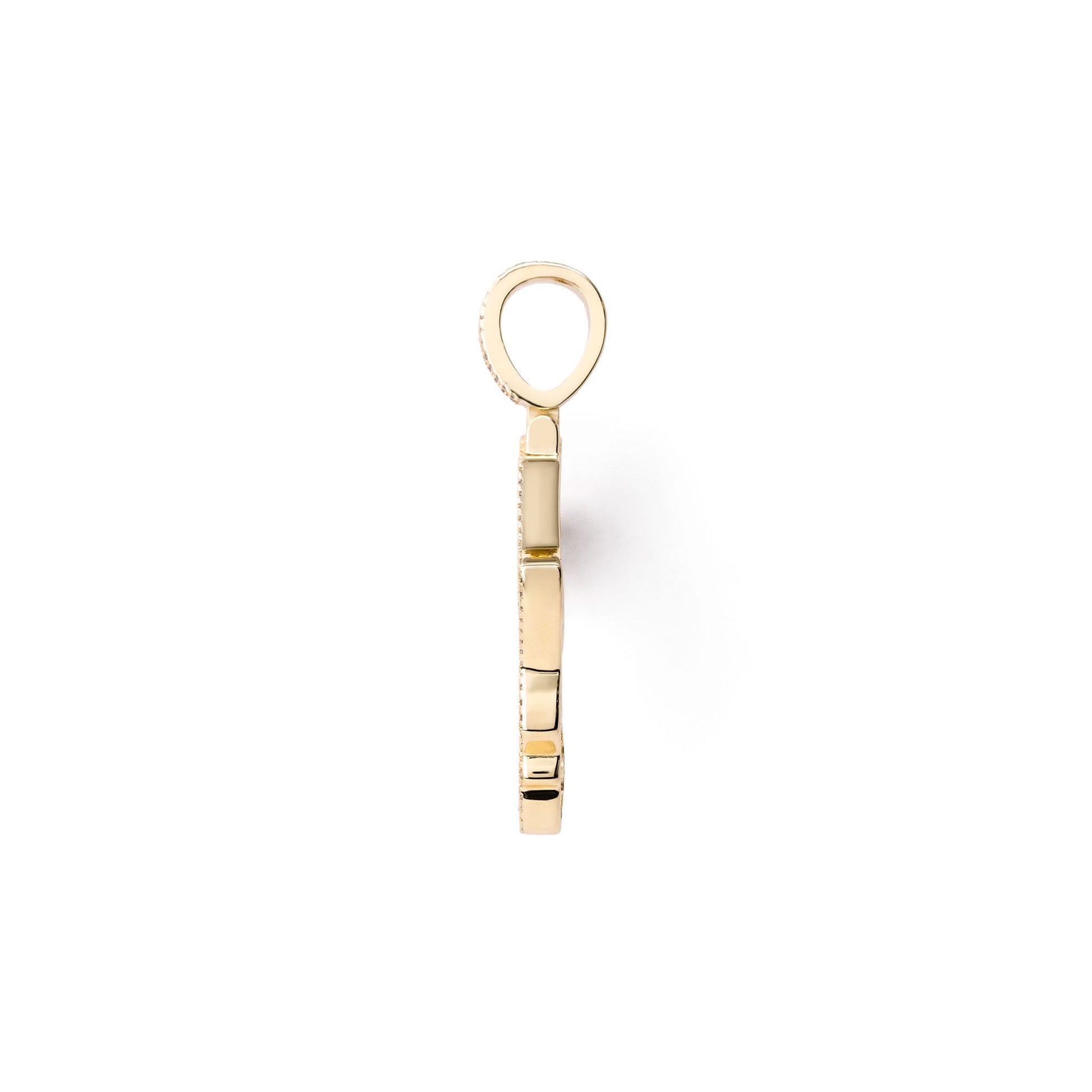 Side view of a 14K gold-bonded 925 sterling silver Africa pendant featuring a micropave design with CZ stones.