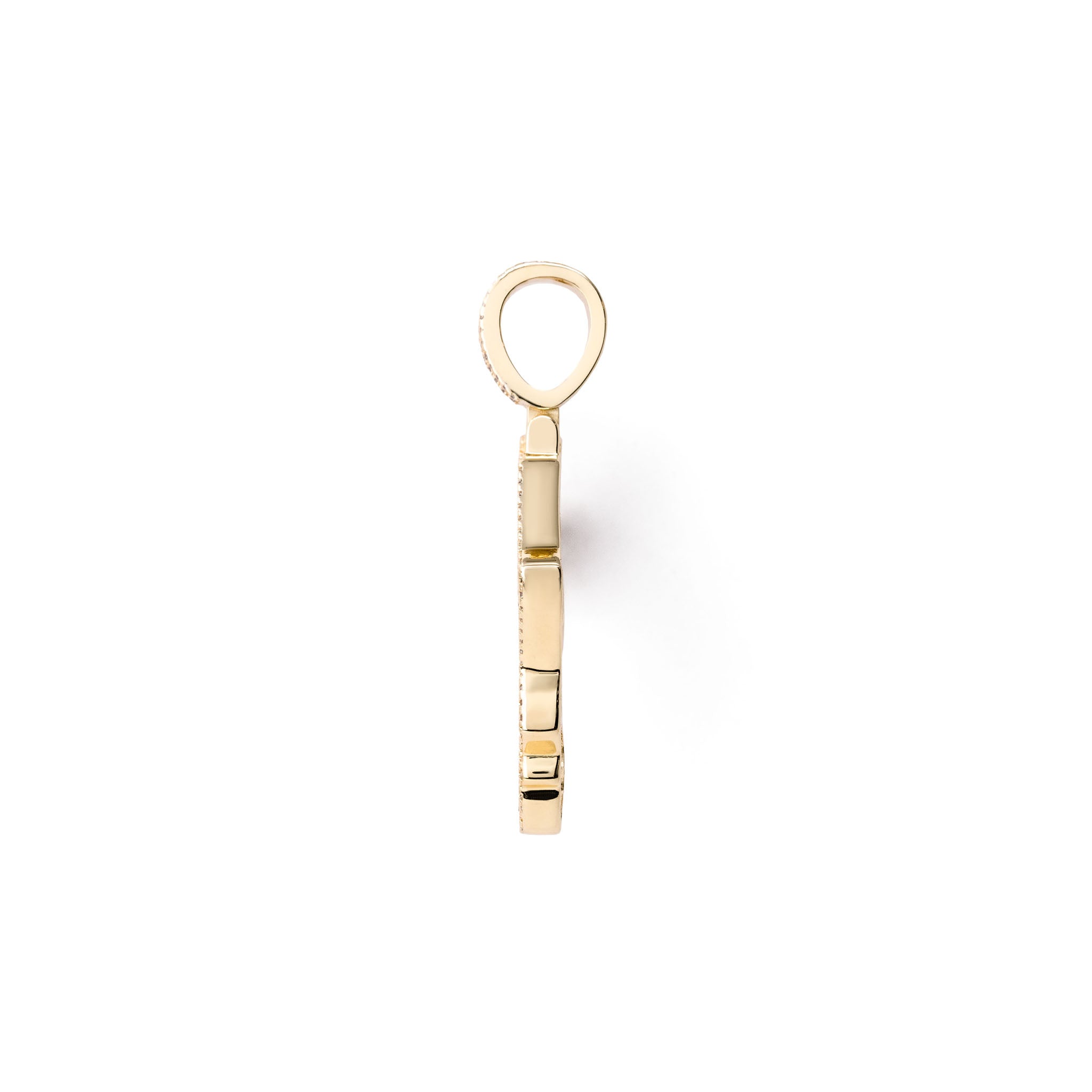 Side view of a 14K gold-bonded 925 sterling silver Africa pendant featuring a micropave design with CZ stones.
