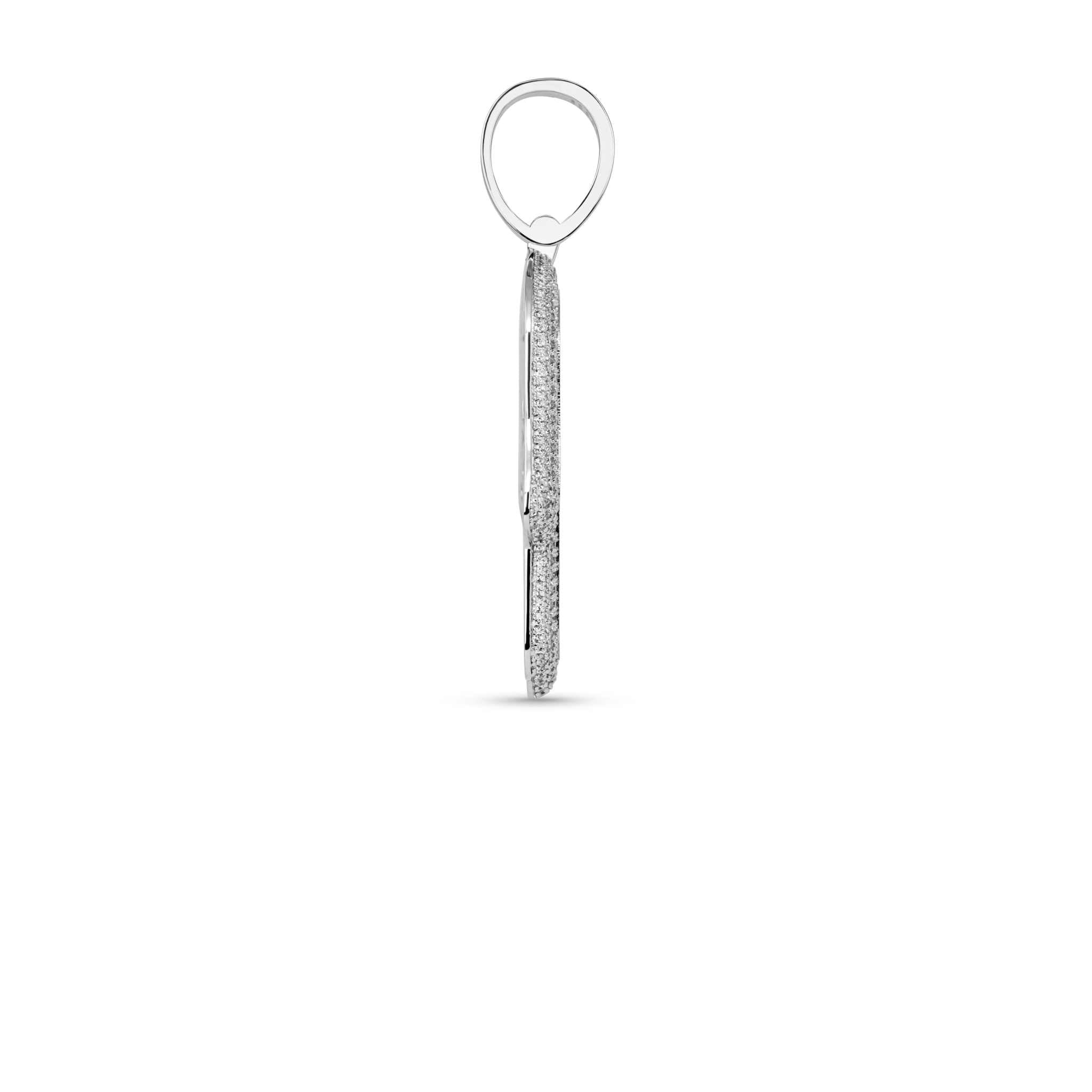 Sterling silver God Hamsa pendant with round-cut CZ stone, rhodium plated.