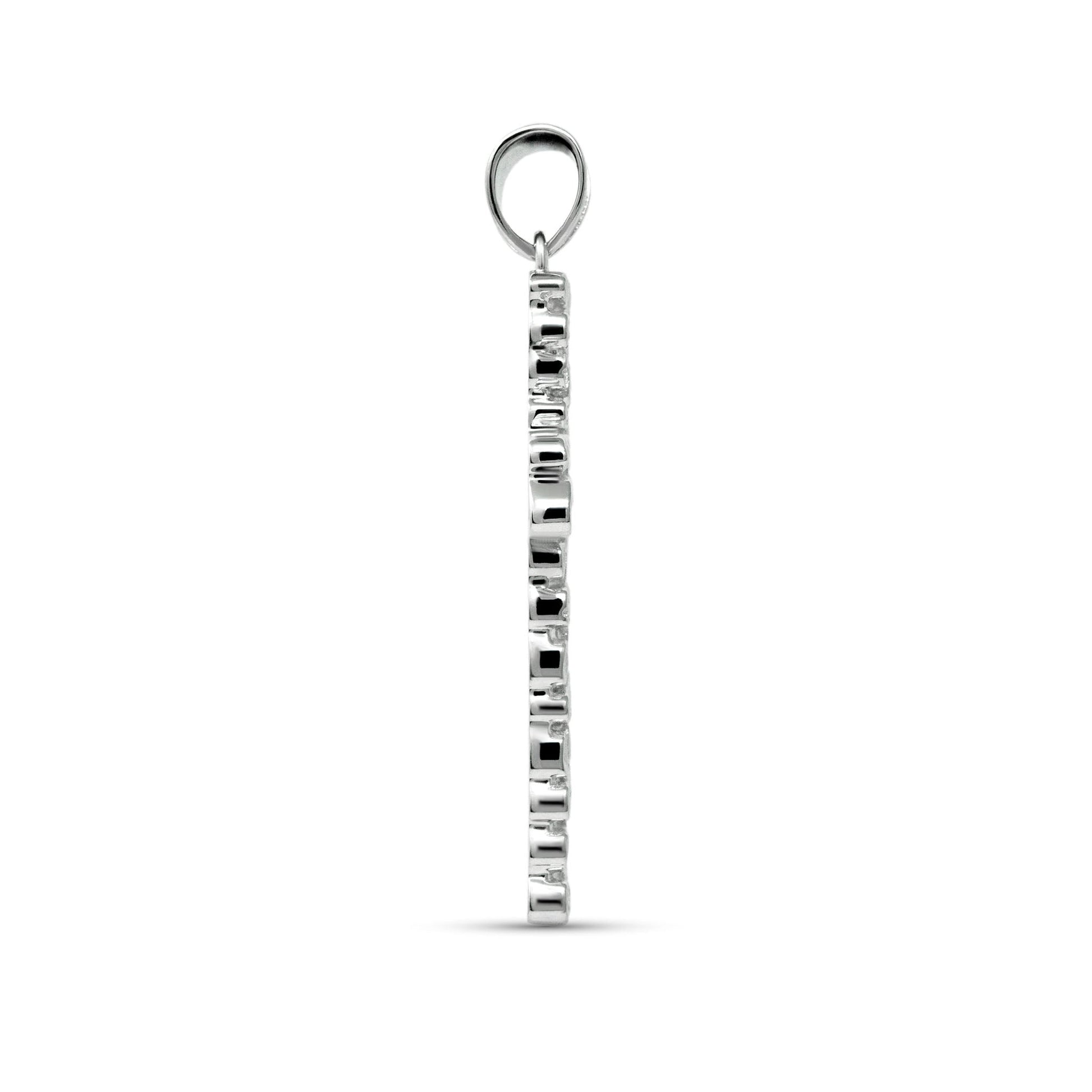 Silver Nugget Cross Pendant in solid 925 sterling silver, side view showing intricate handmade design.