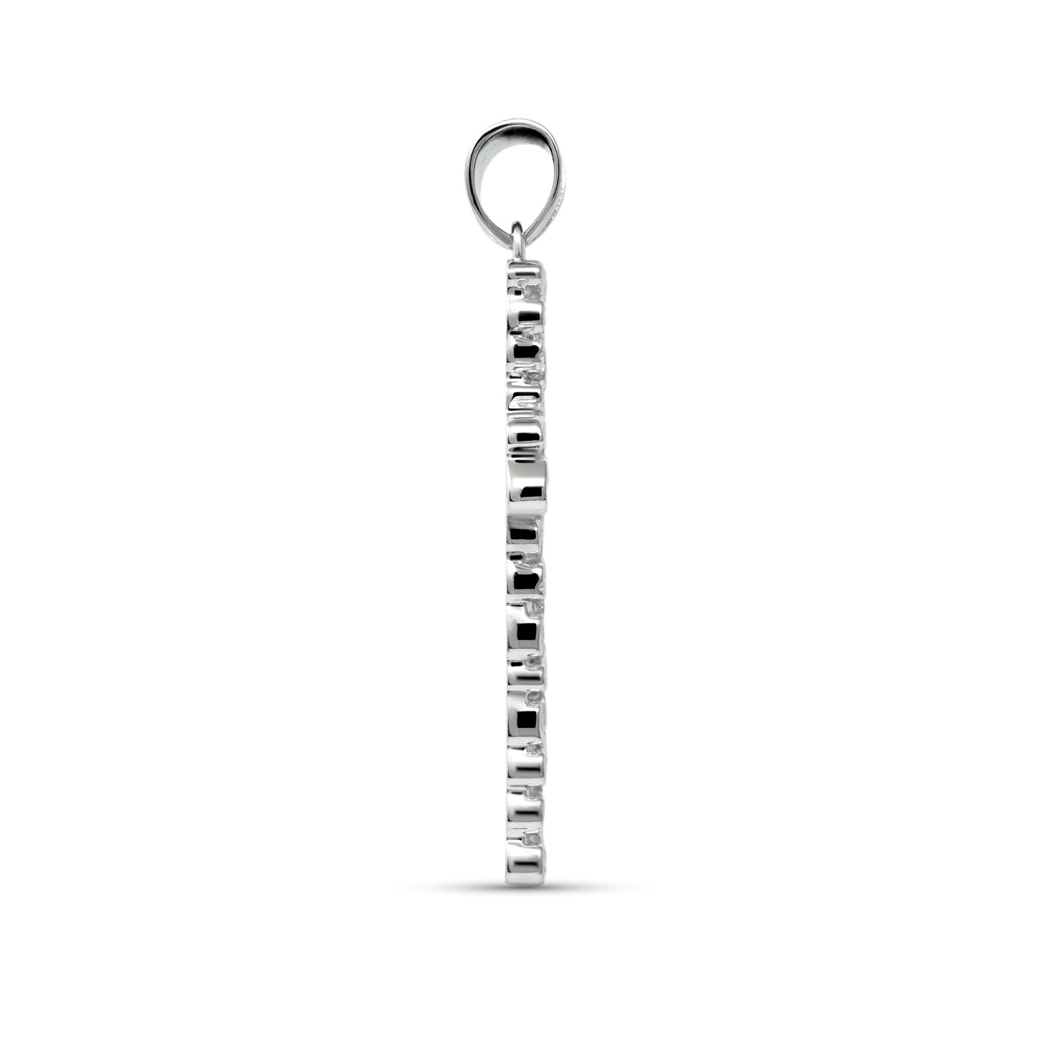 Silver Nugget Cross Pendant in solid 925 sterling silver, side view showing intricate handmade design.