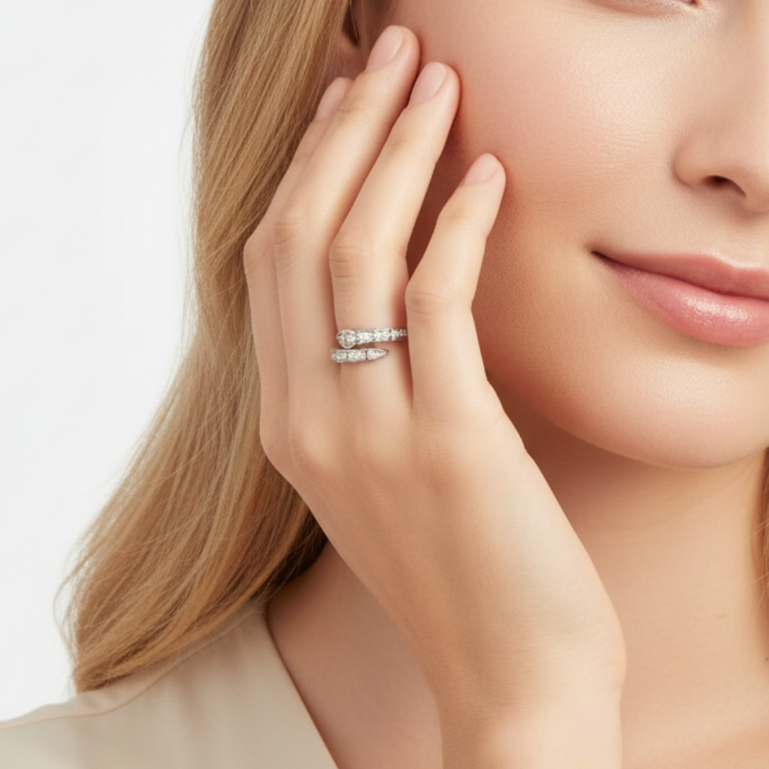 Moissanite Viper Snake Ring in 925 Sterling Silver