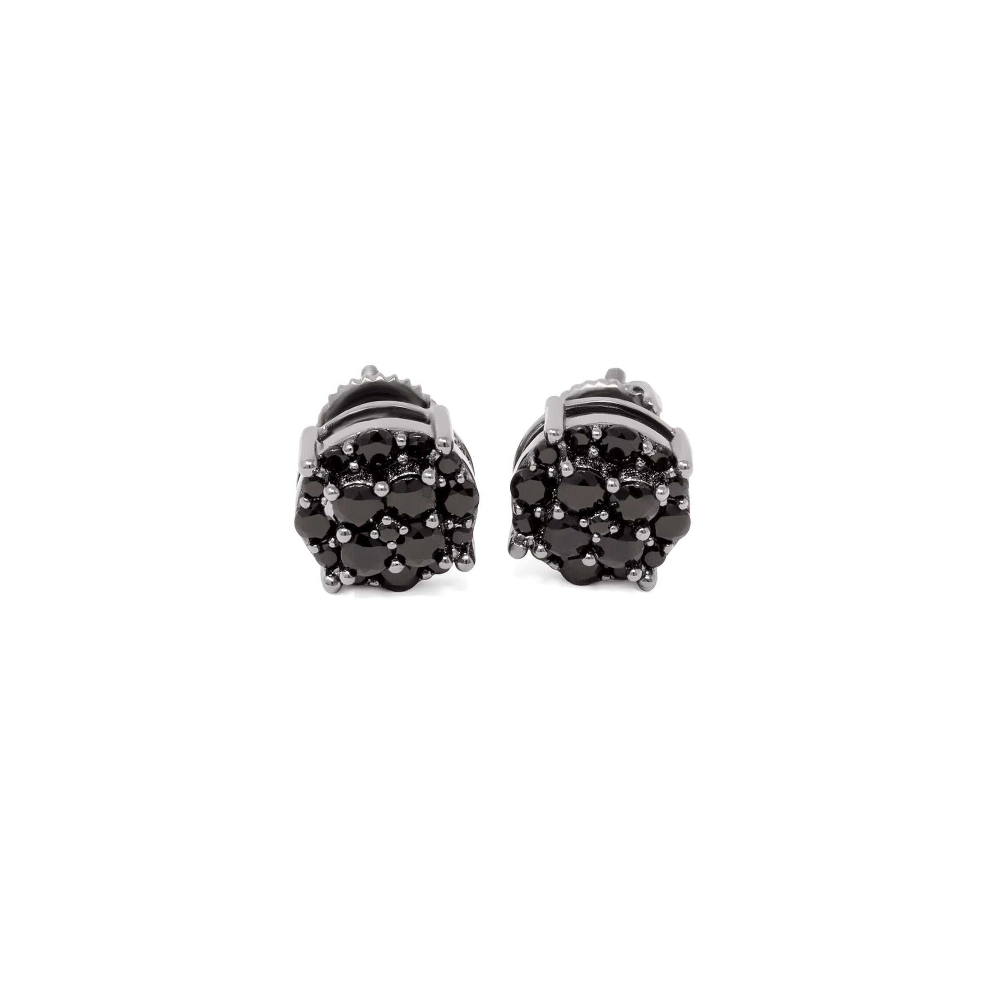 Black stud earrings with black cubic zirconia on solid 925 sterling silver, 9mm size.
