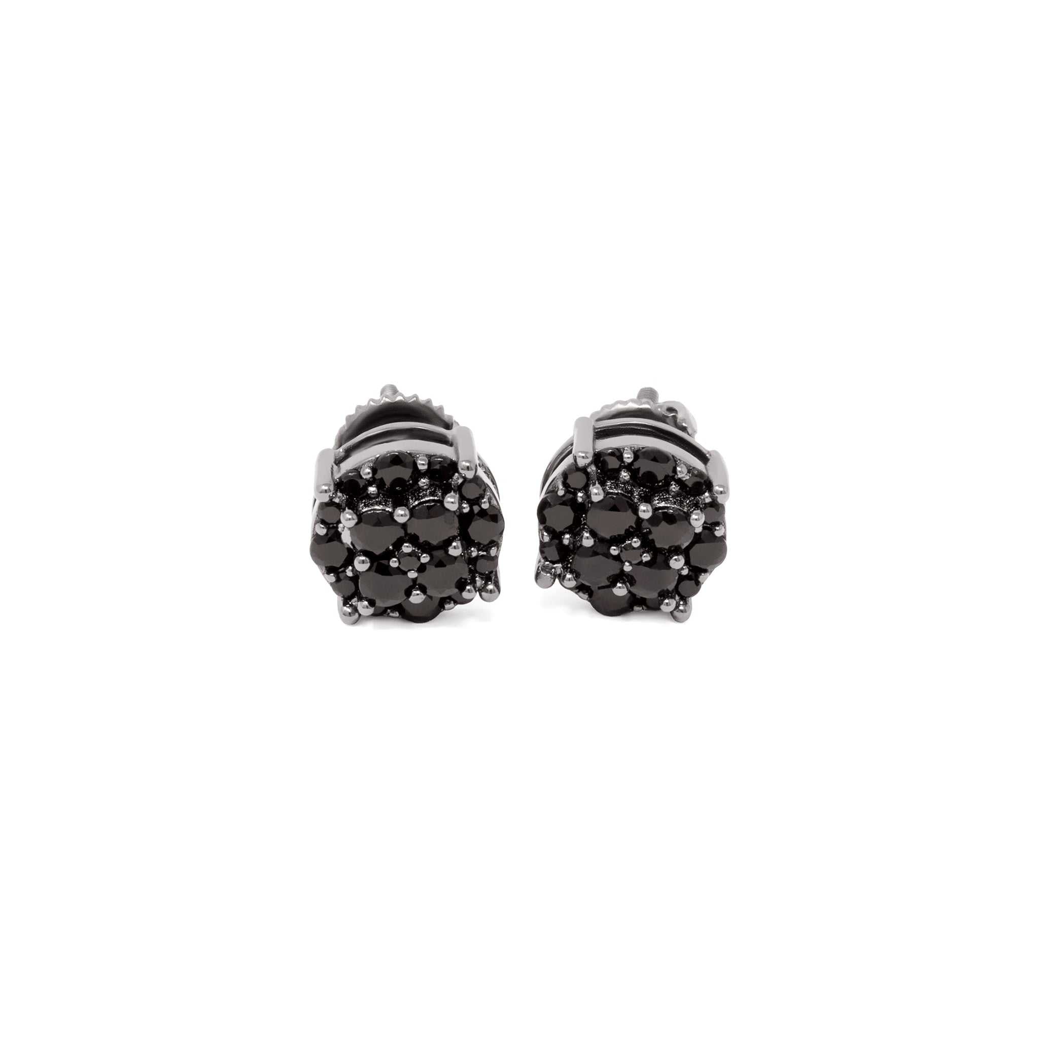 Black stud earrings with black cubic zirconia on solid 925 sterling silver, 9mm size.