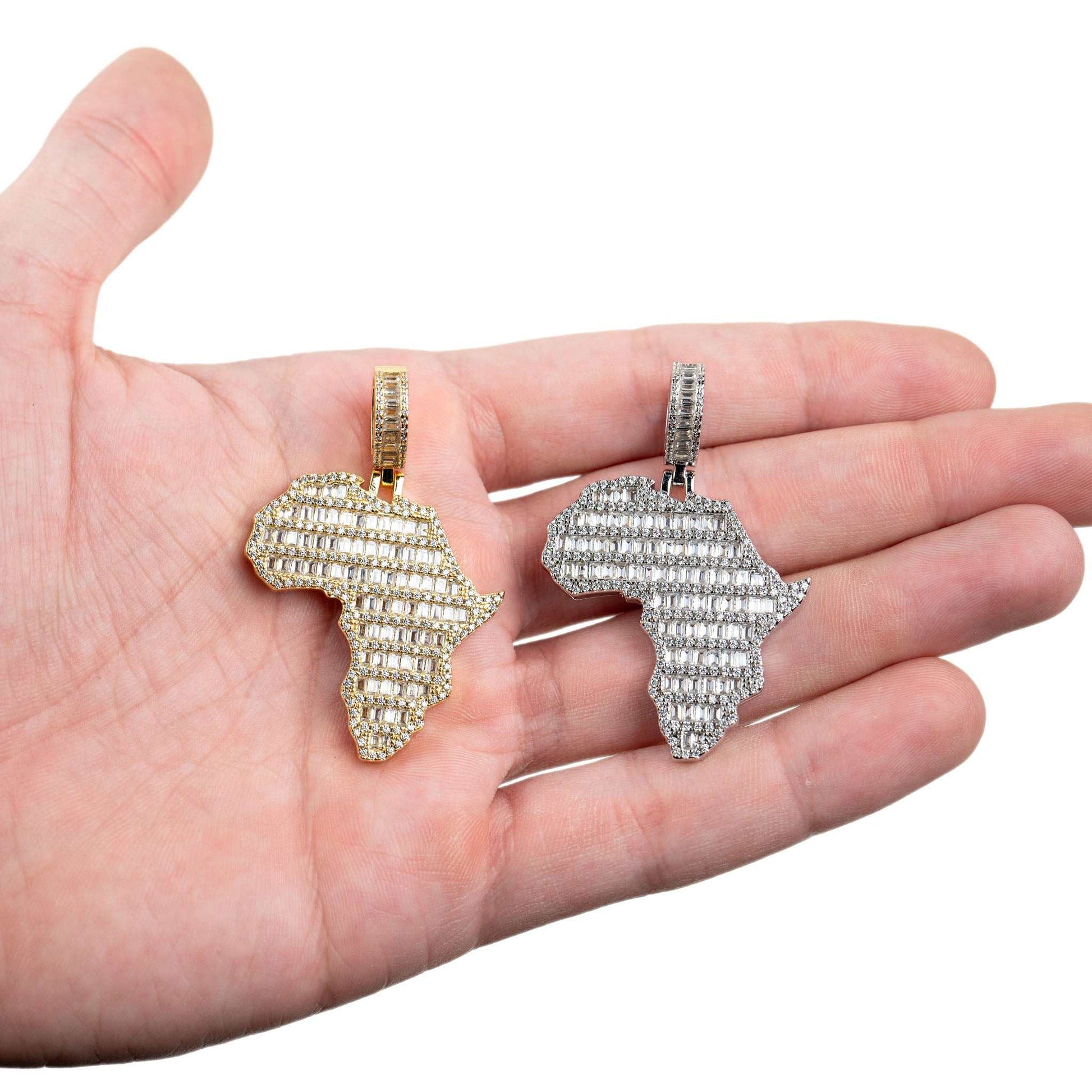 925 sterling silver Africa pendant with micropave man-made diamonds, available in silver and 14K gold, handcrafted in Italy.