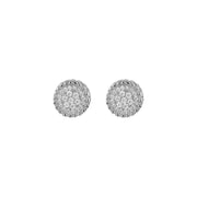 Round nugget earrings in sterling silver with rhodium plating and clear CZ stones.
