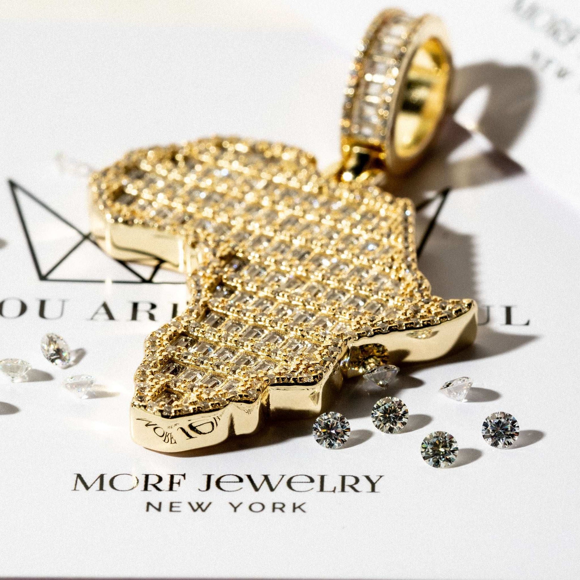 Africa Pendant in 925 sterling silver with 3D micropave design and man-made diamonds.