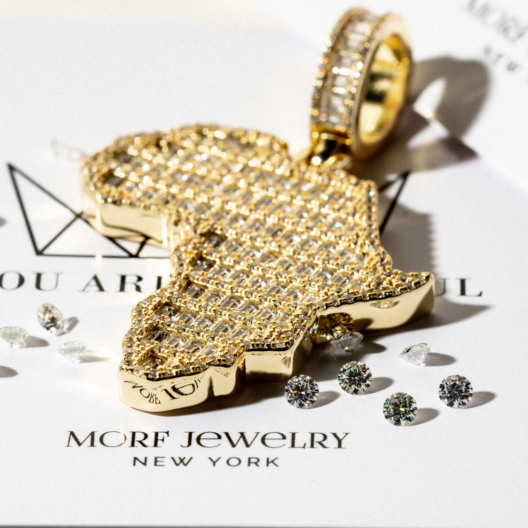 Africa Pendant in 925 sterling silver with 3D micropave design and man-made diamonds.