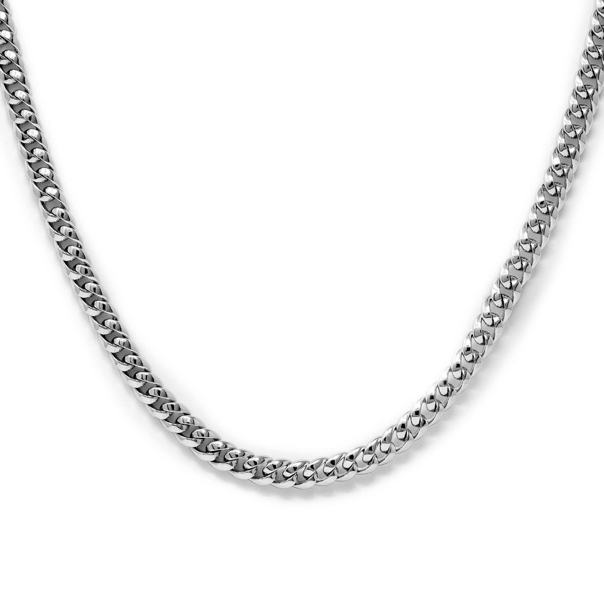 6MM Miami Cuban Link Chain men's moissanite sterling silver necklace with rhodium finish