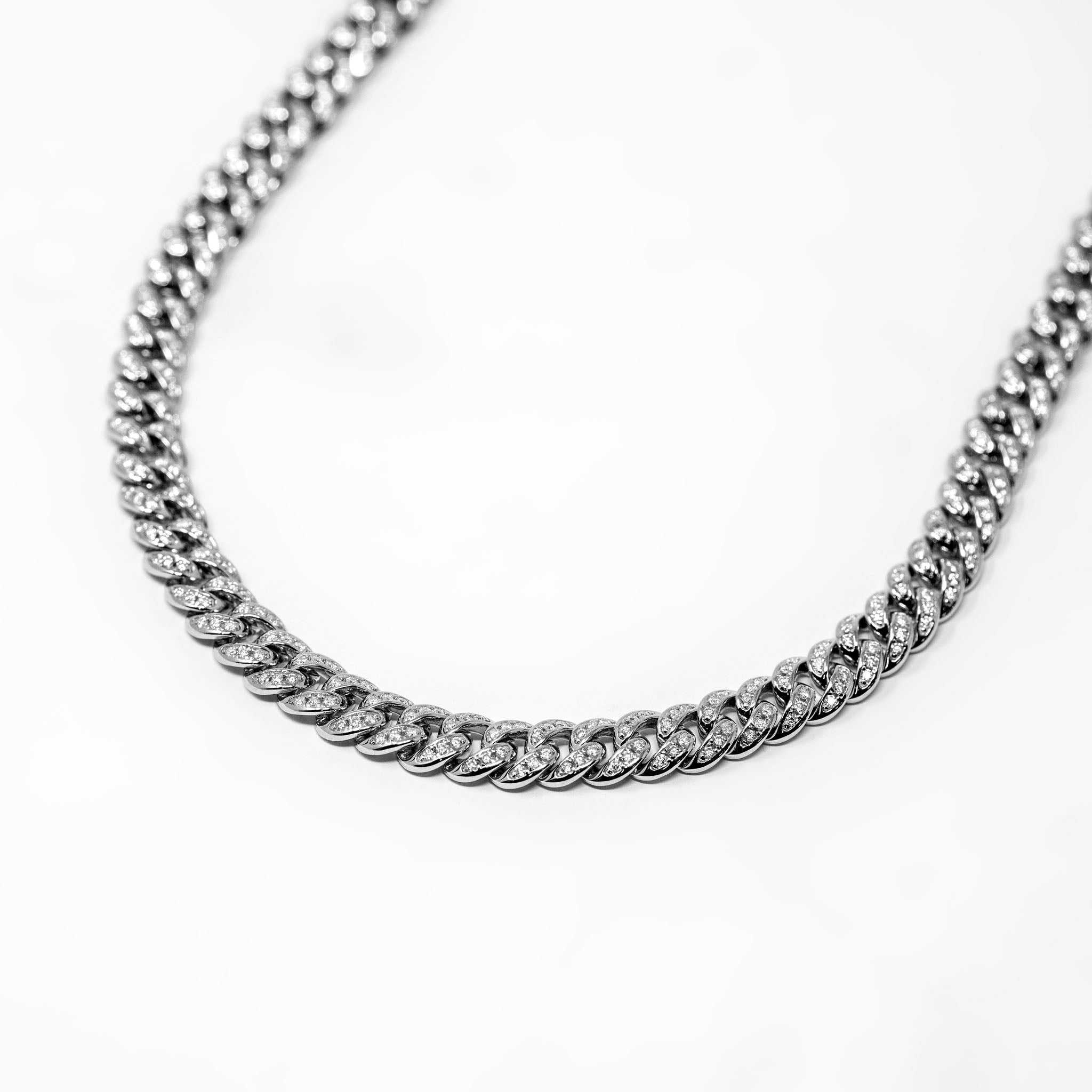 6MM Iced Moissanite Miami Link Chain in Sterling Silver with Rhodium Finish