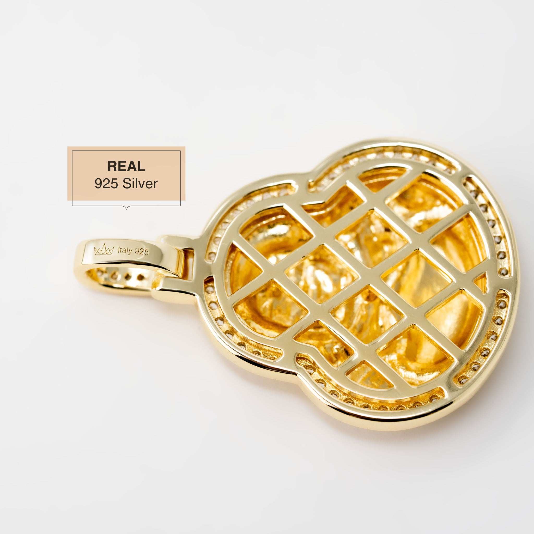 Buddha Pendant in 925 sterling silver with a matte finish and gold overlay.