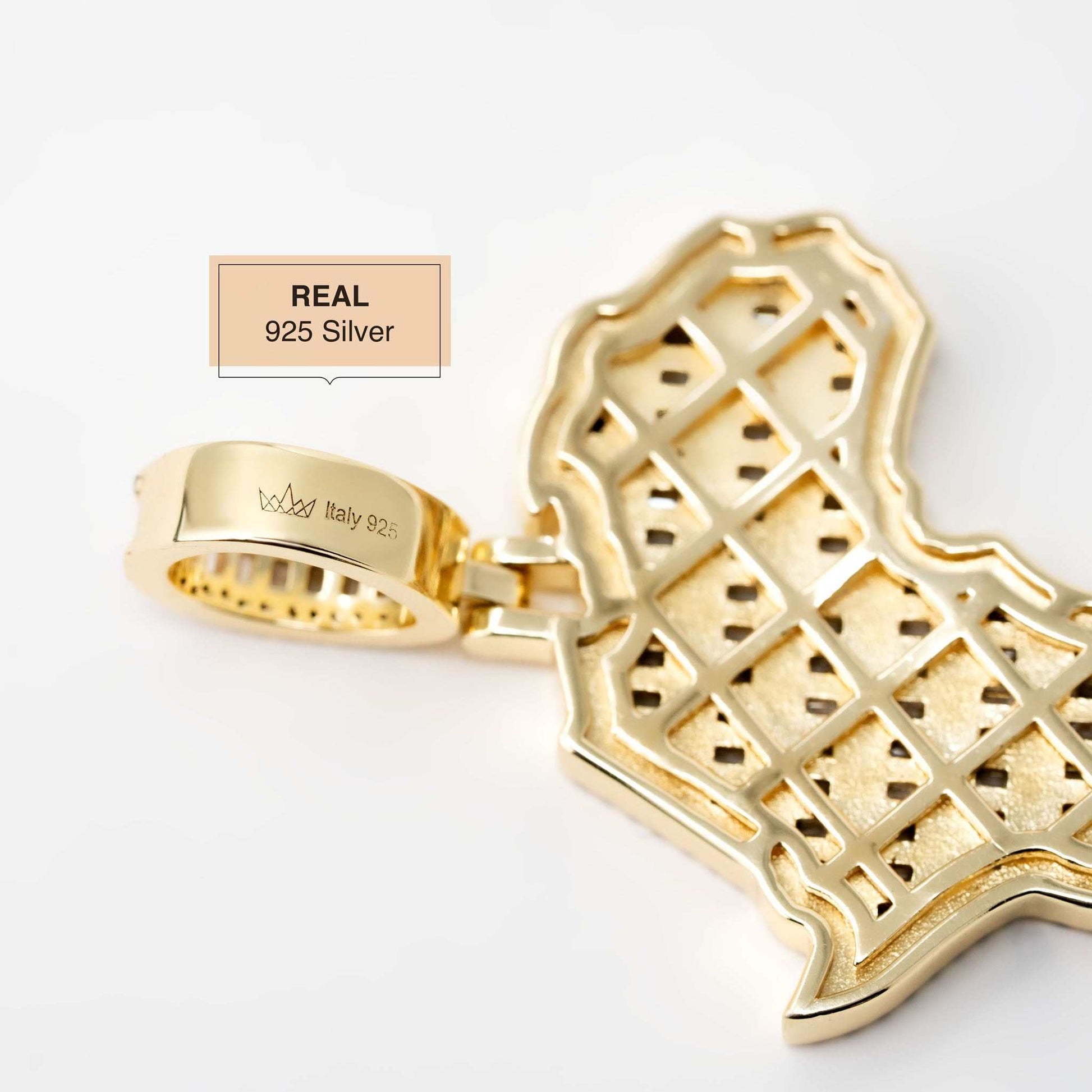 925 sterling silver Africa pendant with 3D micropave design, handmade in Italy.
