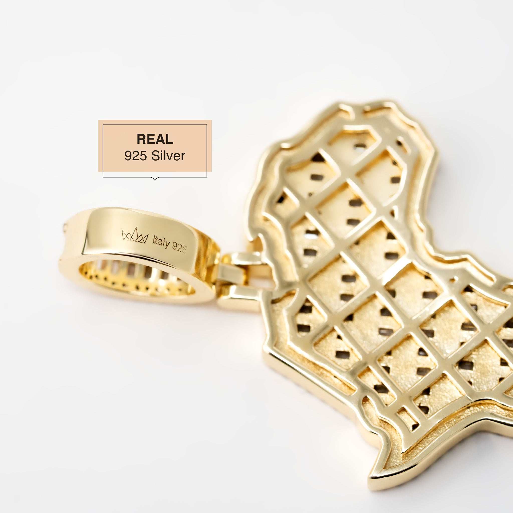 925 sterling silver Africa pendant with 3D micropave design, handmade in Italy.