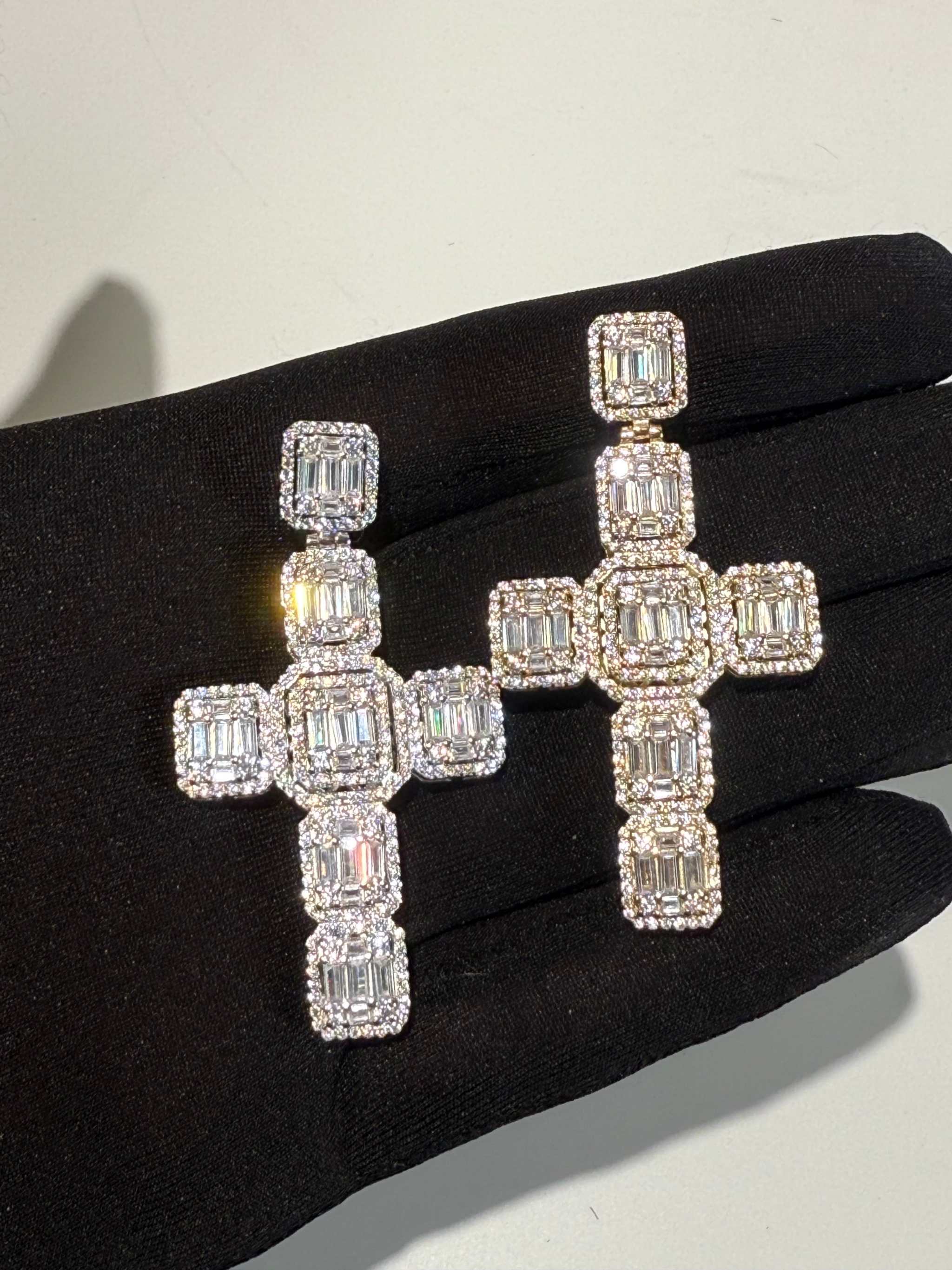 Men's 2" Large Baguette Cross Pendant CZ Solid Real 925 Sterling Silver