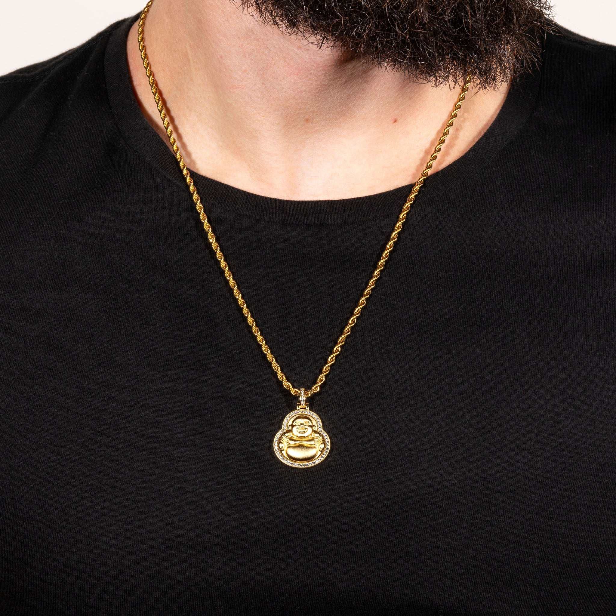 Buddha Pendant made of 925 sterling silver with matte finish, featuring a three-dimensional design and micropaved diamonds.