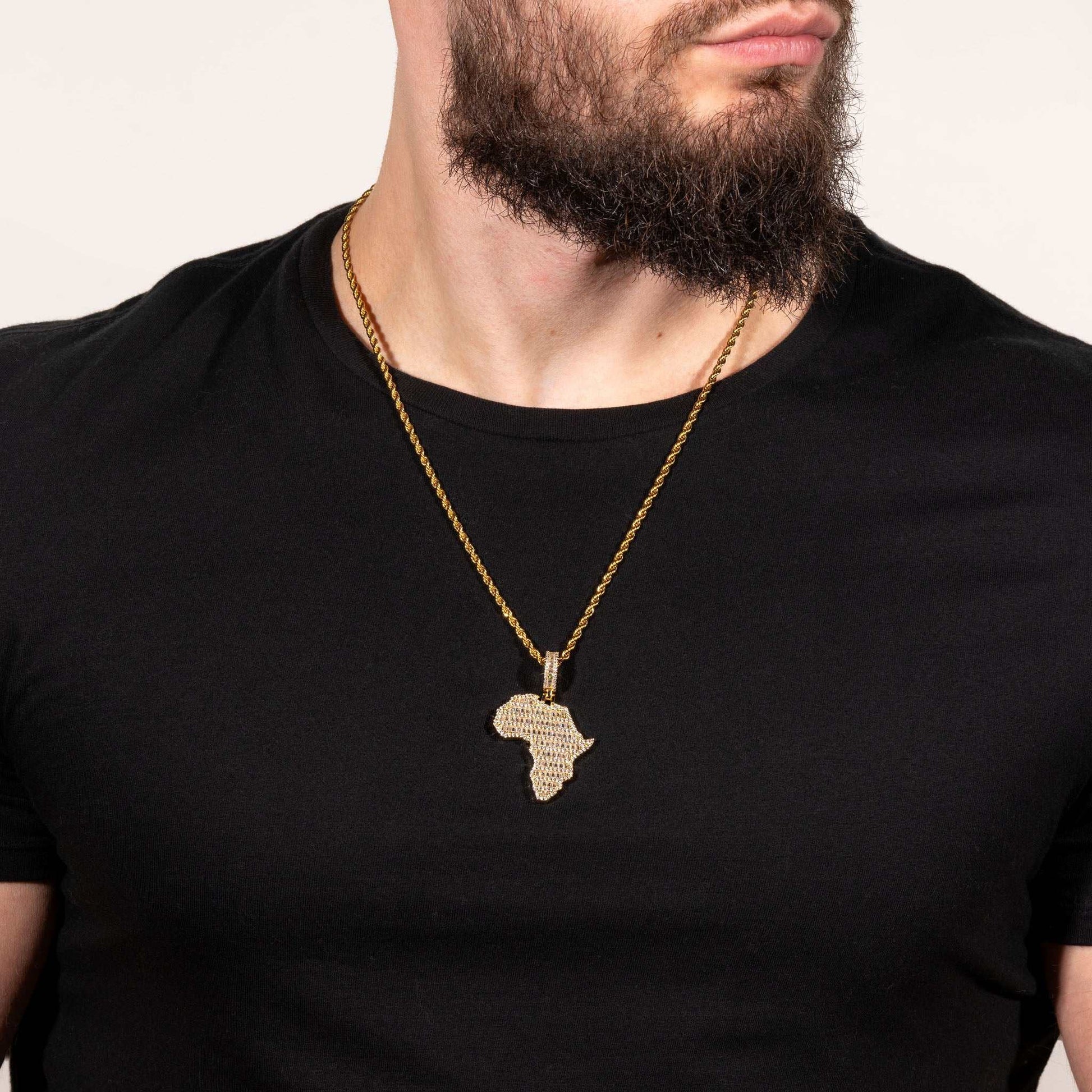 Sterling silver Africa pendant with micropave CZ diamonds, displayed on a chain (not included).