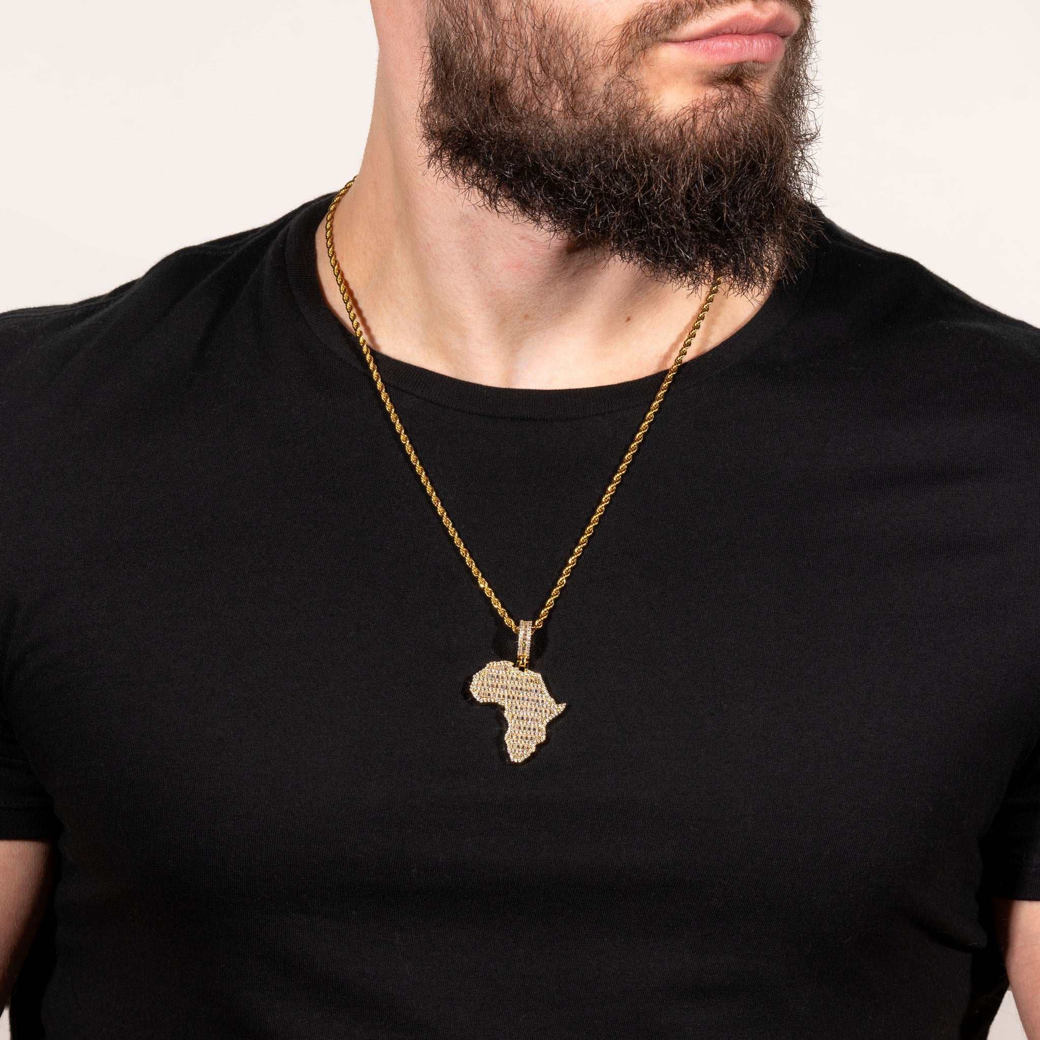 Sterling silver Africa pendant with micropave CZ diamonds, displayed on a chain (not included).