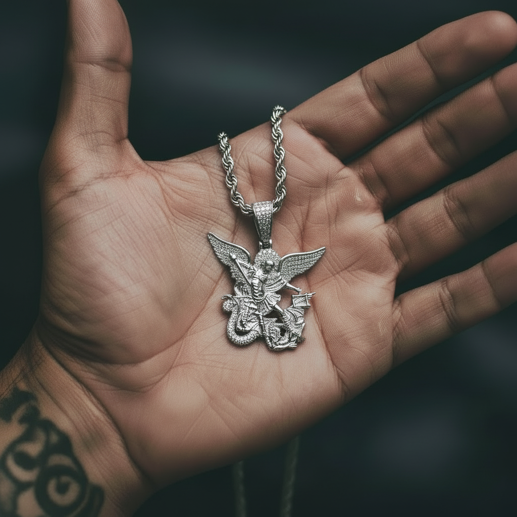 Moissanite Saint Michael Pendant – 925 Silver The Archangel Jewelry