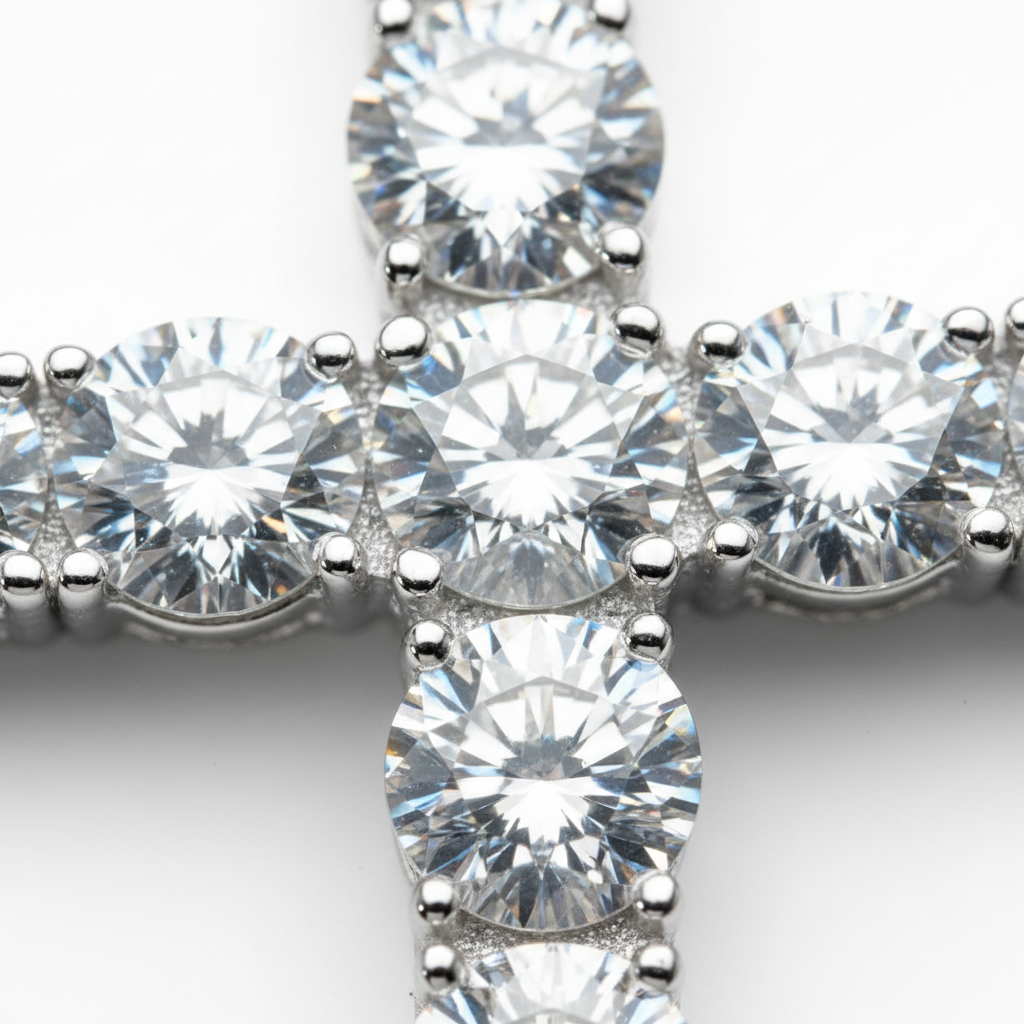 Moissanite Tennis Cross Pendant 925 Sterling Silver