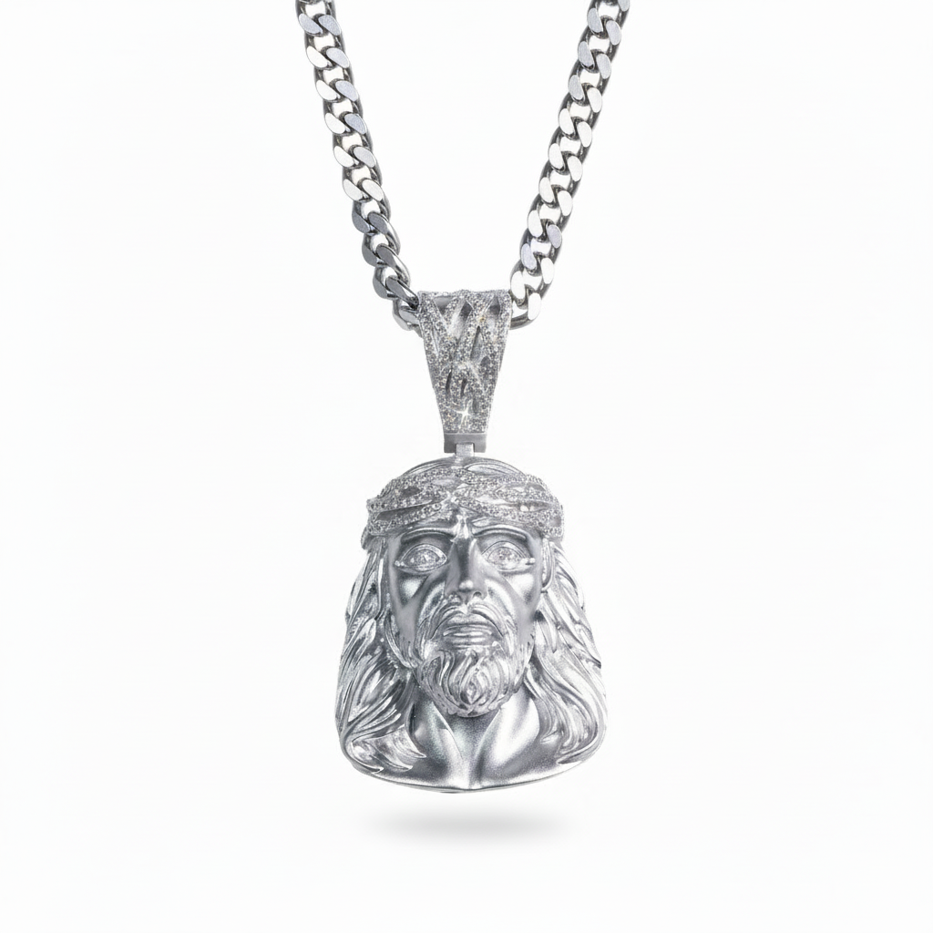 Moissanite Jesus Piece in 925 Sterling Silver Matte Finished